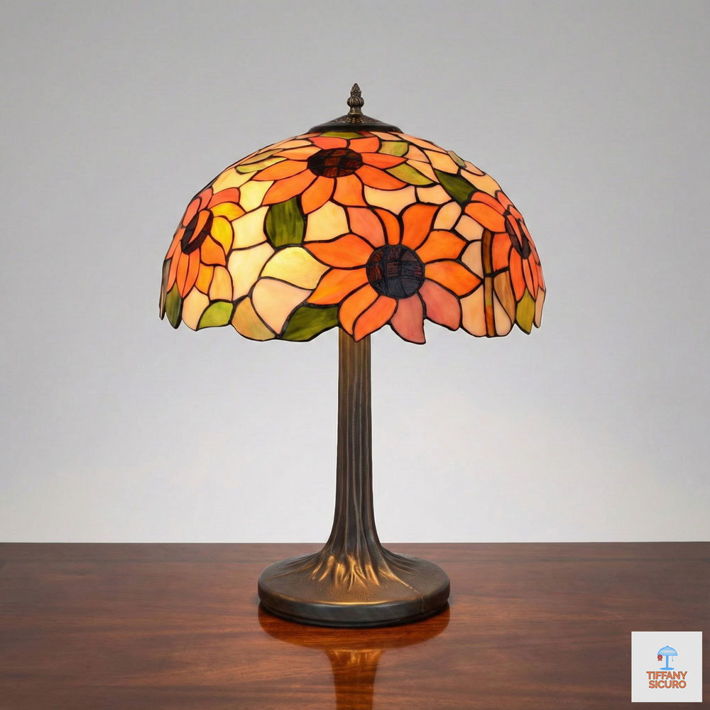 Lampada da Tavolo con Fiori Tiffany, 40cm 1 Lampada da Tavolo con Fiori Tiffany