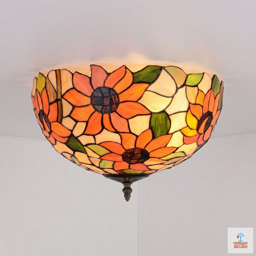 Plafoniera con Fiori Tiffany, 40cm 1 Plafoniera con Fiori Tiffany