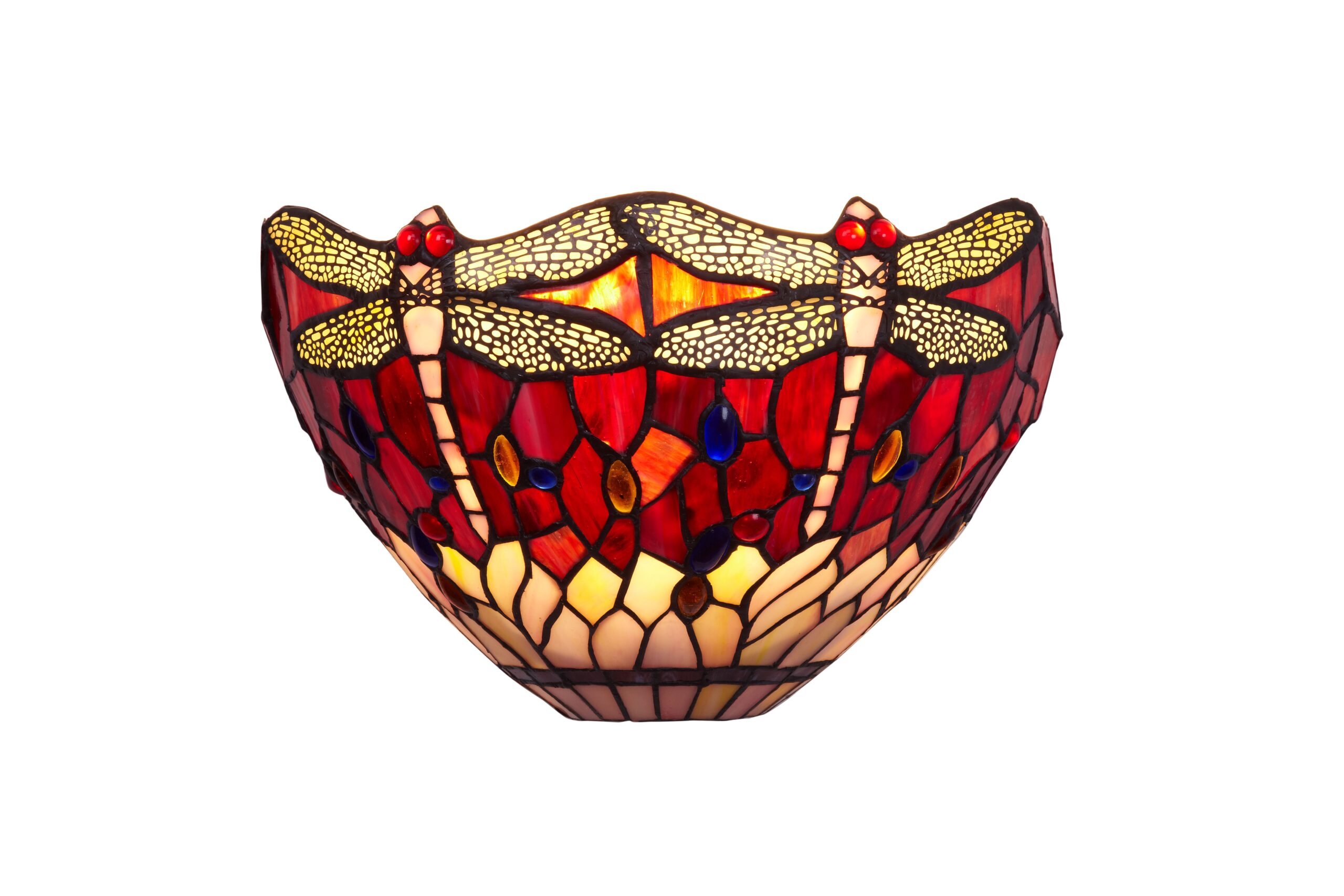 Applique Tiffany con Libellule Rosso Rubino, 30cm 2 Applique Tiffany con Libellule Rosso Rubino