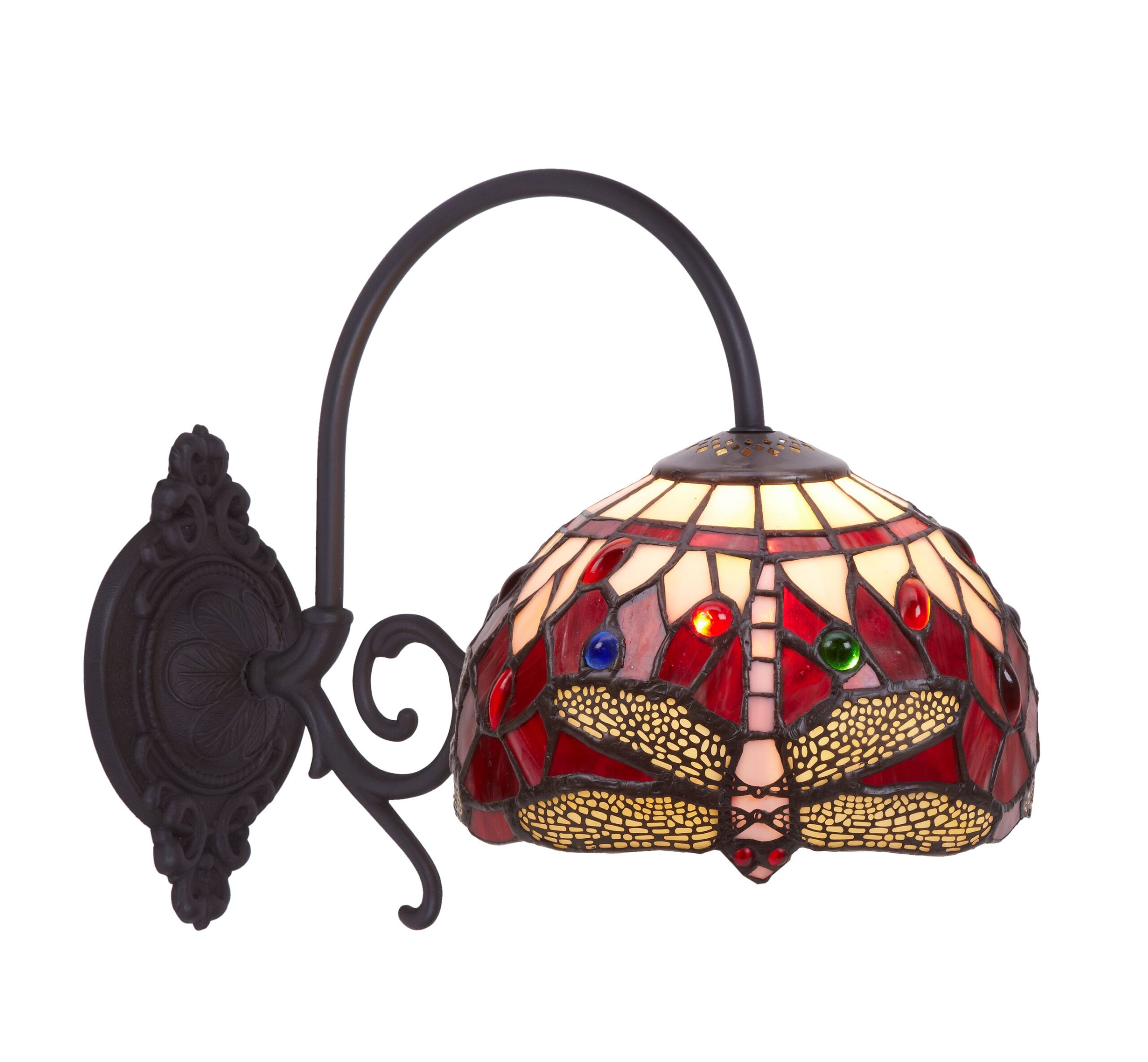 Applique Tiffany a Braccio con Libellule Rosso Rubino, diametro 20cm 2 Applique Tiffany a Braccio con Libellule Rosso Rubino