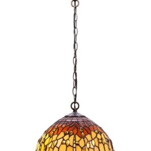 Lampadario Tiffany Giallo e Arancione con Libellule Medio