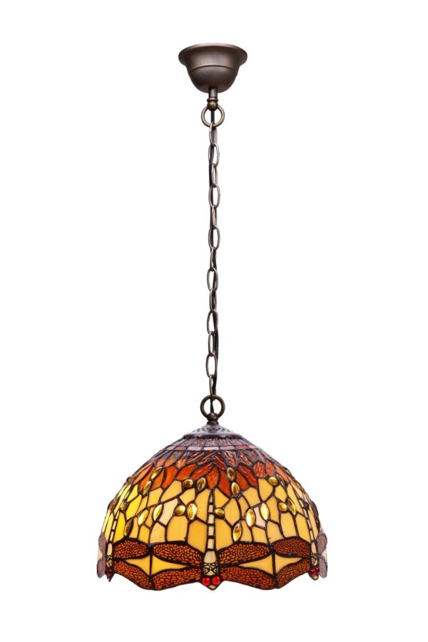 Lampadario Tiffany Giallo e Arancione con Libellule Medio