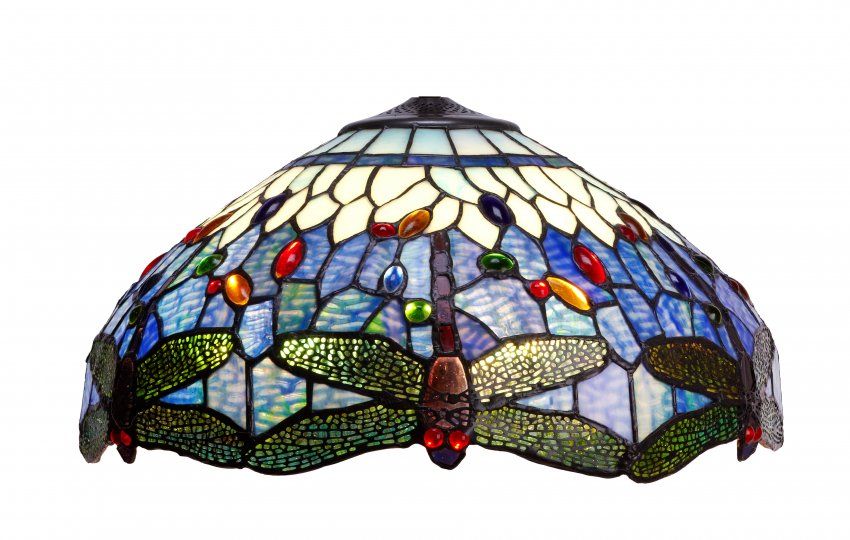 Lampadario Tiffany con Libellule sfondo Blu, 54cm 2 Lampadario Tiffany con Libellule sfondo Blu, dettagli paralume tiffany