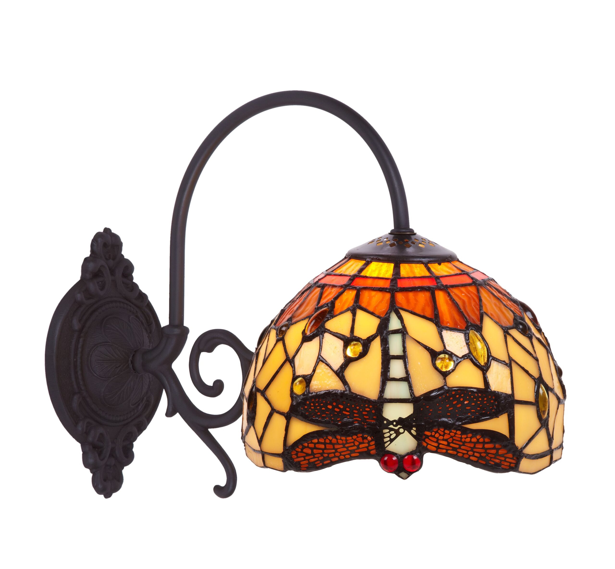 Applique Tiffany a Braccio Gialla e Arancione con Libellule, diametro 20cm 2 Applique Tiffany a Braccio Gialla e Arancione con Libellule