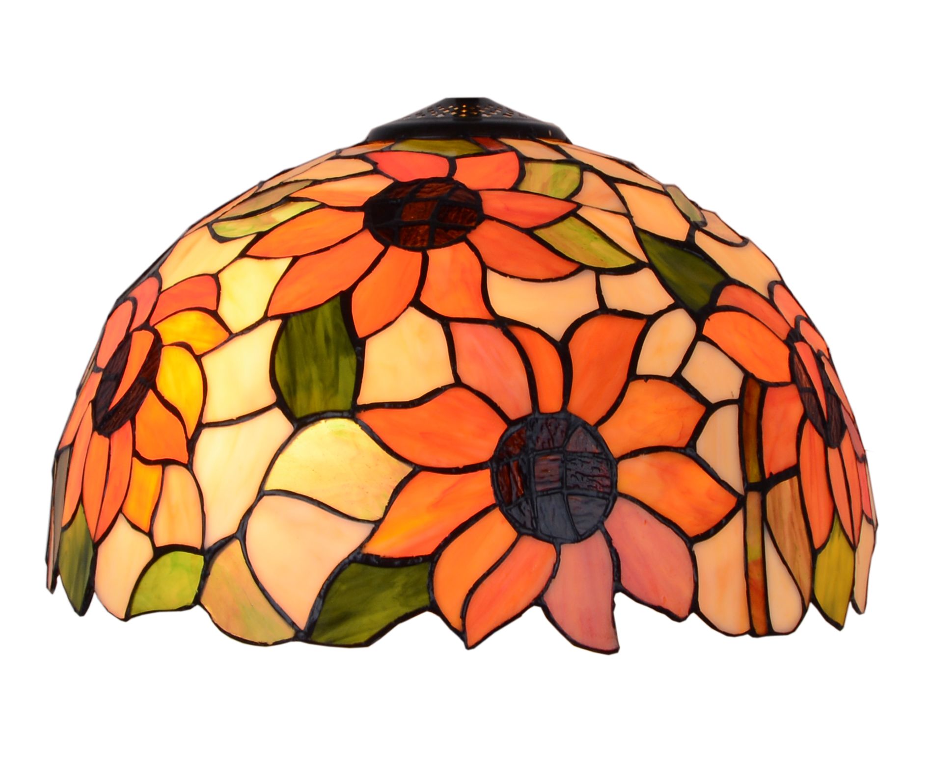 Lampadario Tiffany a Bracci con Fiori, largo 64cm 3 Lampadario Tiffany a Bracci con Fiori, dettagli paralume tiffany