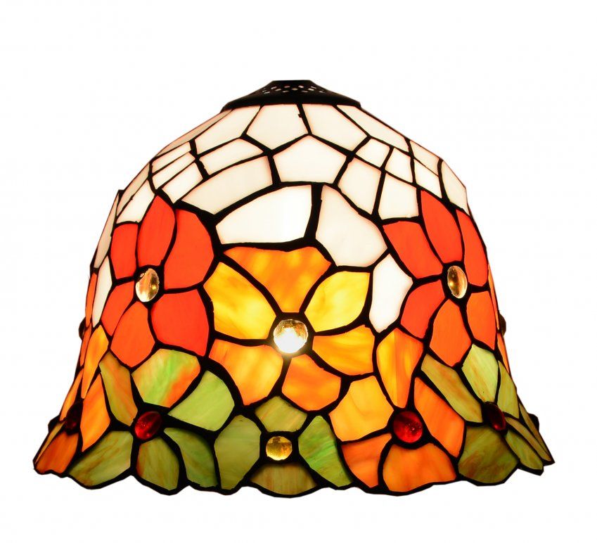 Lampada da Tavolo Tiffany Fiori Rossi e Arancioni, paralume