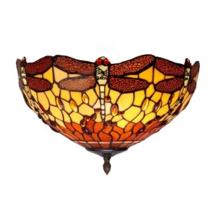 Plafoniera Tiffany Gialla e Arancione con Libellule
