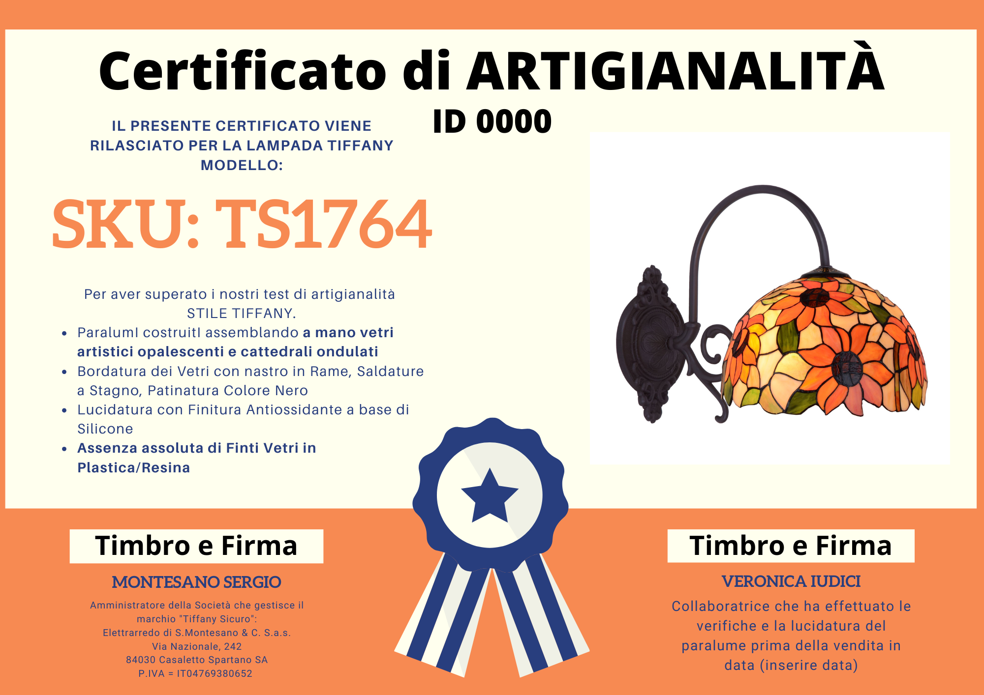 Applique Tiffany a Braccio con Fiori, certificato