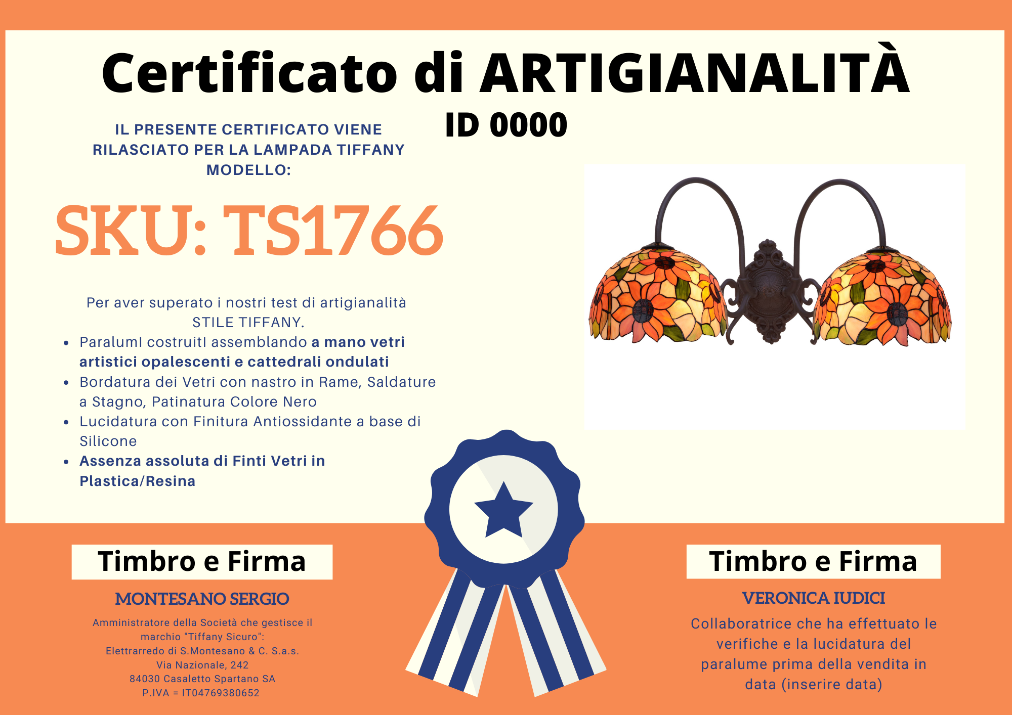 Applique Tiffany a 2 Bracci con Fiori, larga 46cm 2 Applique Tiffany a 2 Bracci con Fiori, certificato