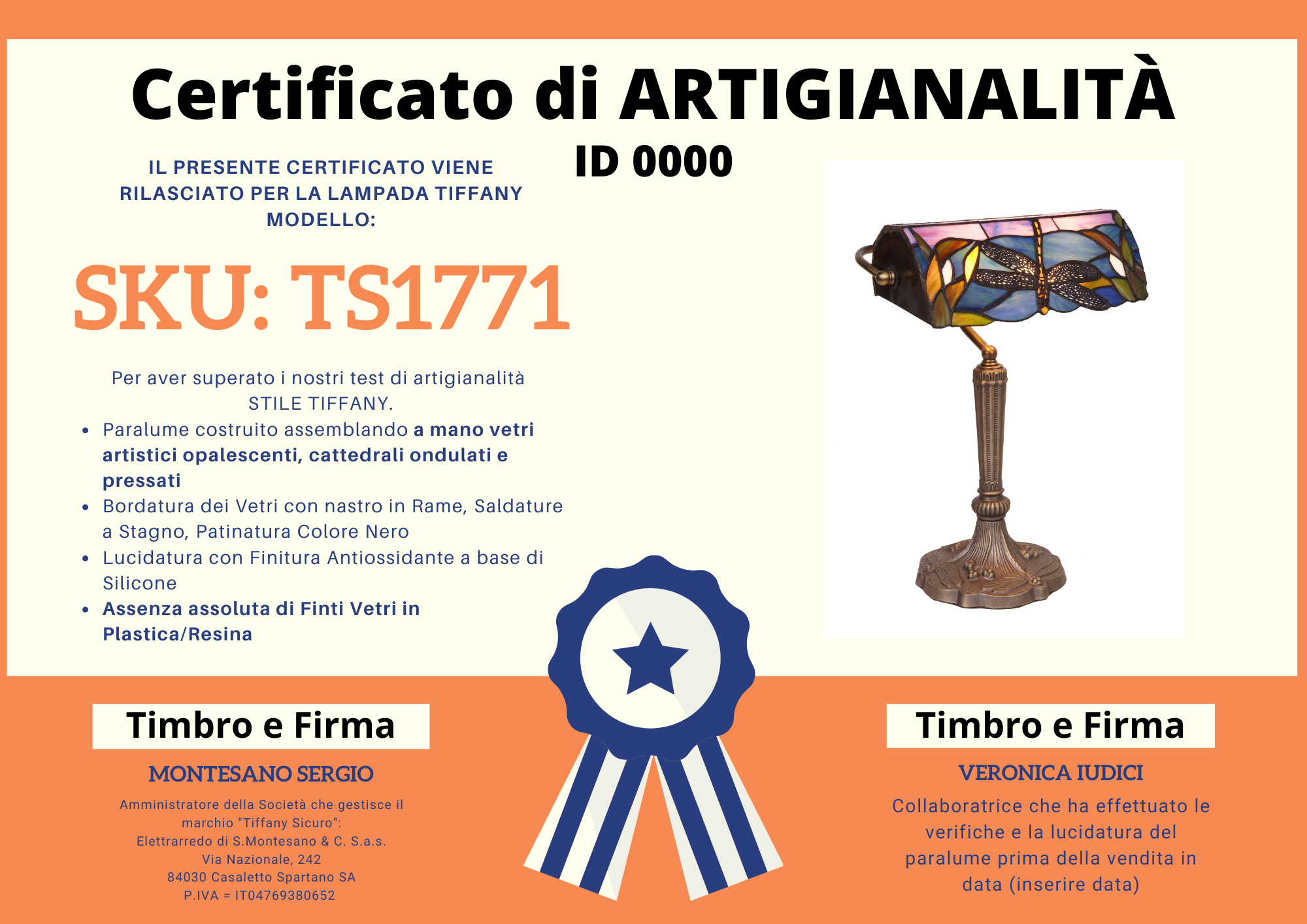 Lampada da Tavolo Churchill Tiffany, certificato