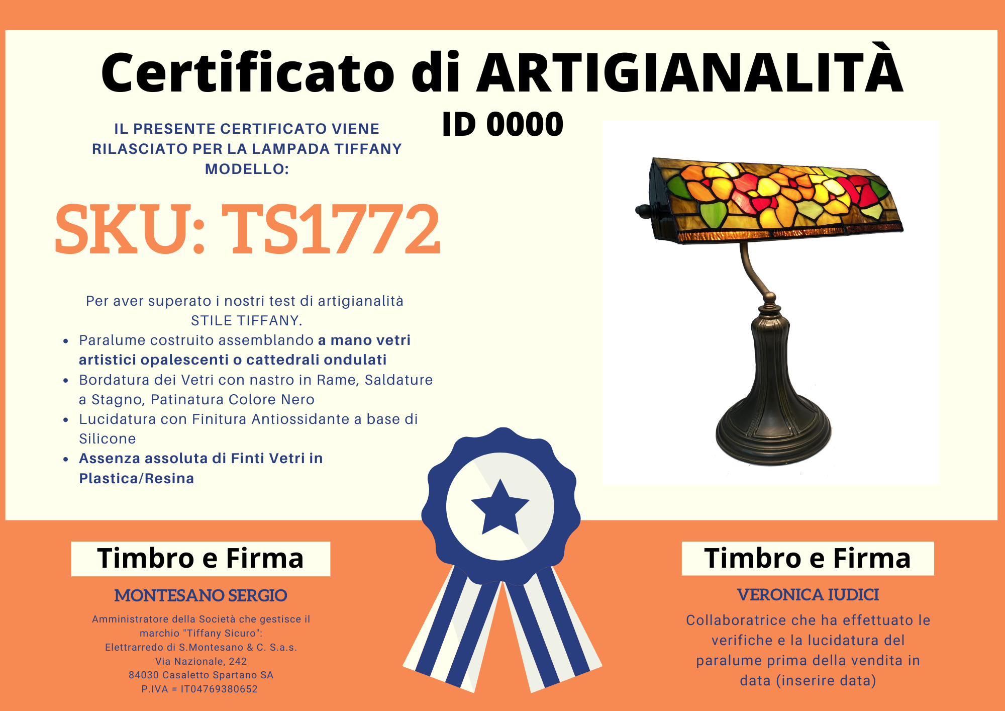 Lampada Churchill da Tavolo Tiffany, certificato