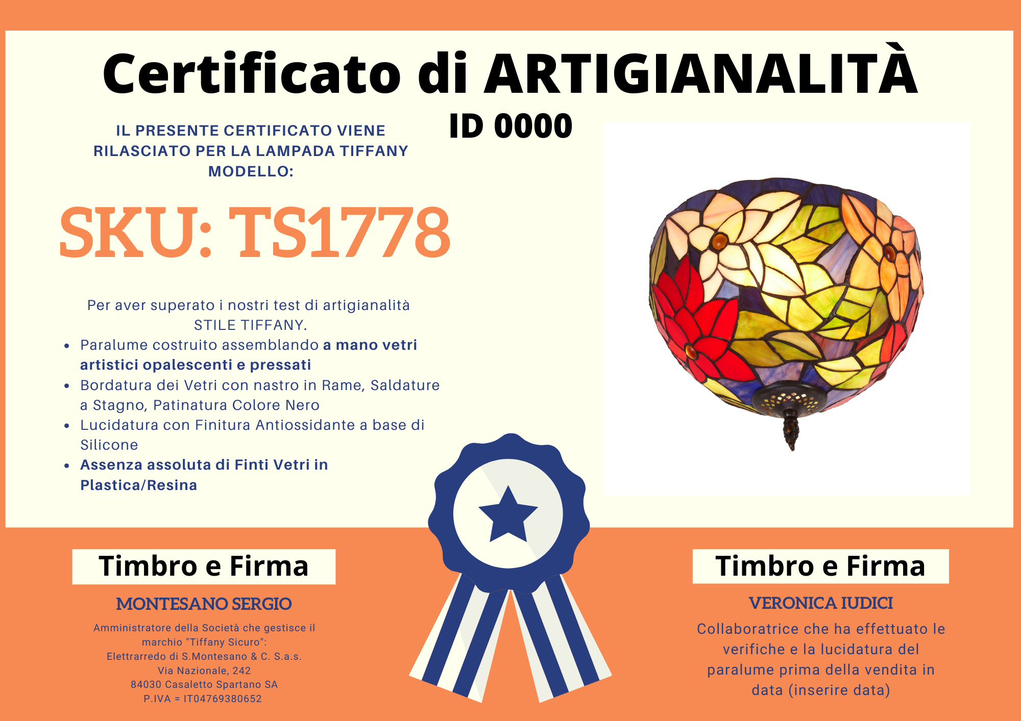 Plafoniera Decorativa con Fiori Tiffany Piccola, certificato