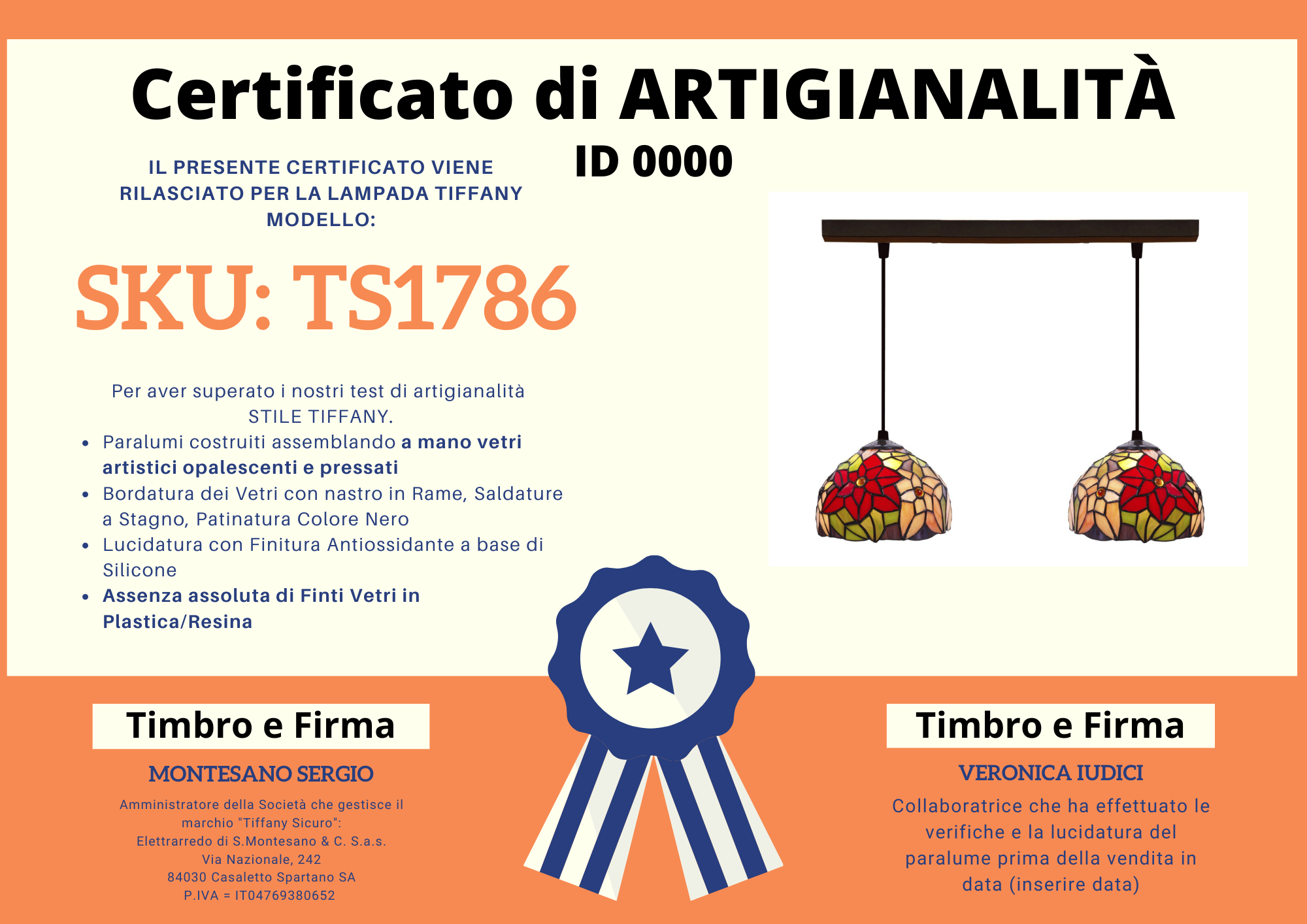 Lampadario Tiffany Decorativo a Doppia Sospensione con Fiori, certificato