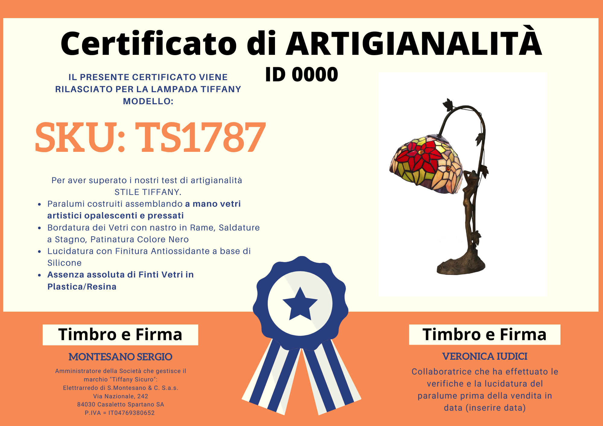 Abatjour Tiffany Scultura Decorativa con Fiori, certificato