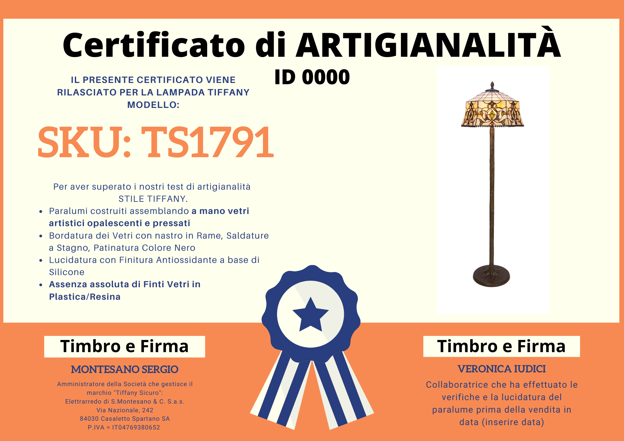 Lampada da Terra Vintage Tiffany, 40cm 4 Lampada da Terra Vintage Tiffany, certificato