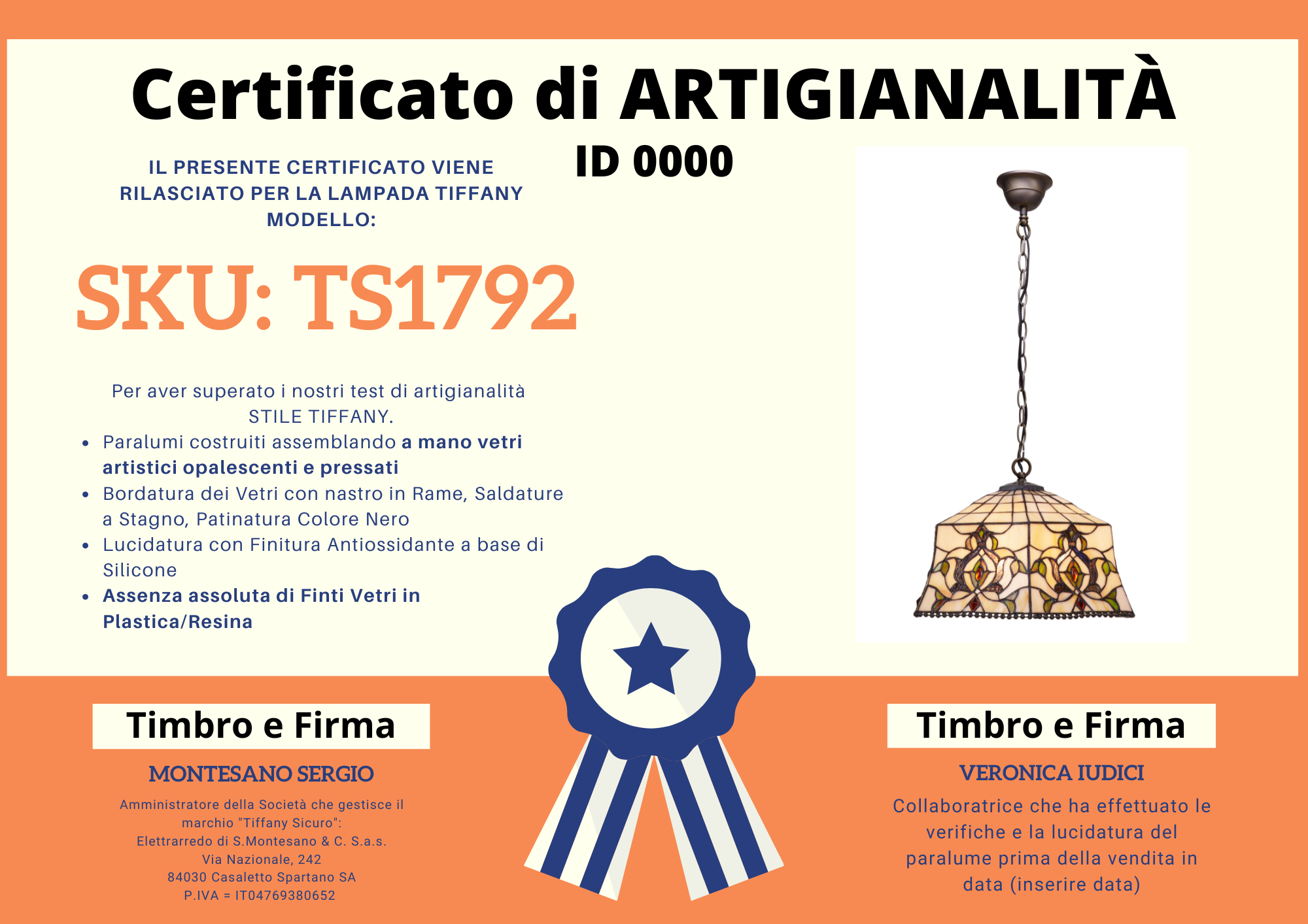 Lampadario Vintage Tiffany, 40cm 4 Scendendo nei dettagli di questo splendido paralume, si tratta di un modello costruito a forma esagonale, quindi non a cupola come i paralumi Tiffany classici. Già questo dettaglio lo rende particolare e unico ma approfondendo meglio il suo design, si evincono altri elementi estetici di rilievo. La sua forma è sicuramente Vintage, richiamando uno Stile Classico e Retrò. Le forme riportate su ogni facciata del paralume sono sinuose e curvilinee, dettaglio che vuole richiamare sicuramente un motivo Liberty o Art Nouveau. La larghezza di questo paralume è di 40 centimetri, una misura grande adatta a realizzare una grande Lampada da Tavolo o da Scrivania o un Lampadario a Sospensione per Soggiorno, Salotto o Cucina oppure una bellissima Piantana per un angolo in Salotto, certificato