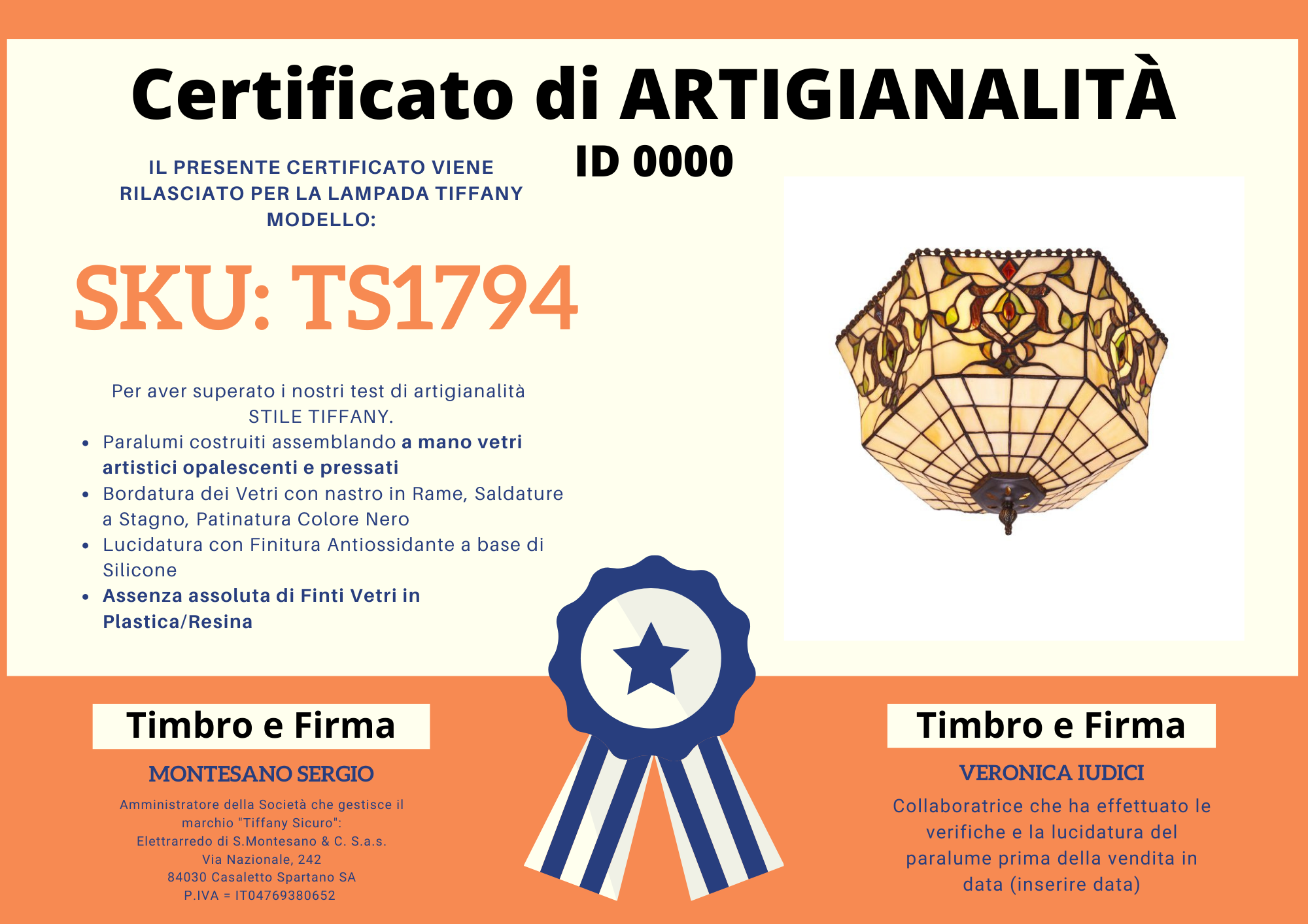 Plafoniera Vintage Tiffany Piccola, 30cm 4 Plafoniera Vintage Tiffany Piccola, certificato