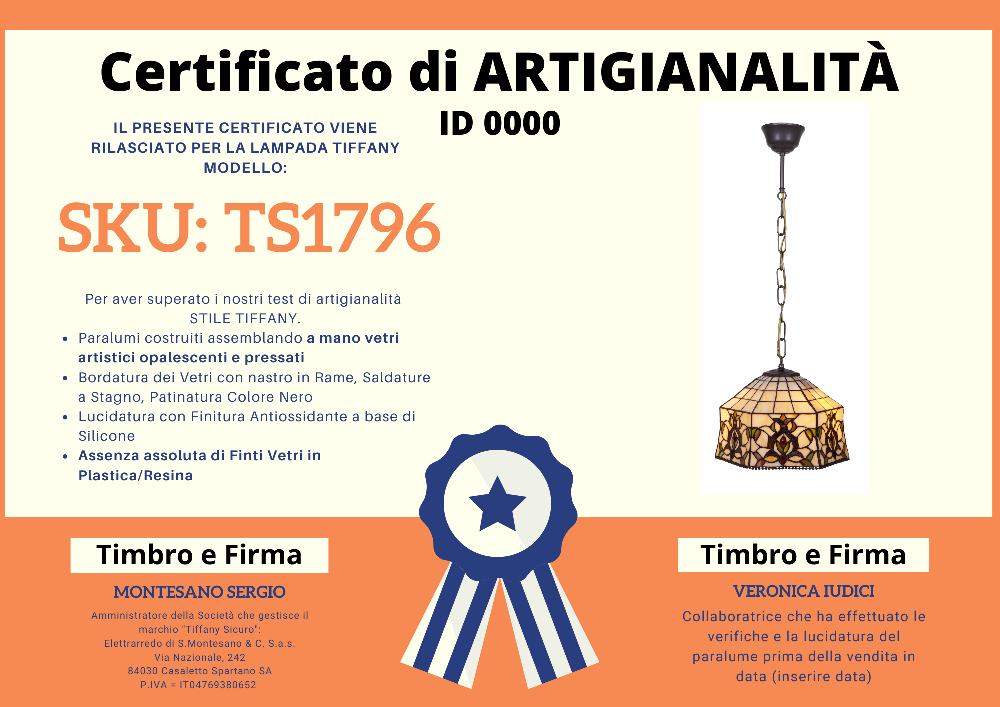 Lampadario Vintage Tiffany Media, certificato