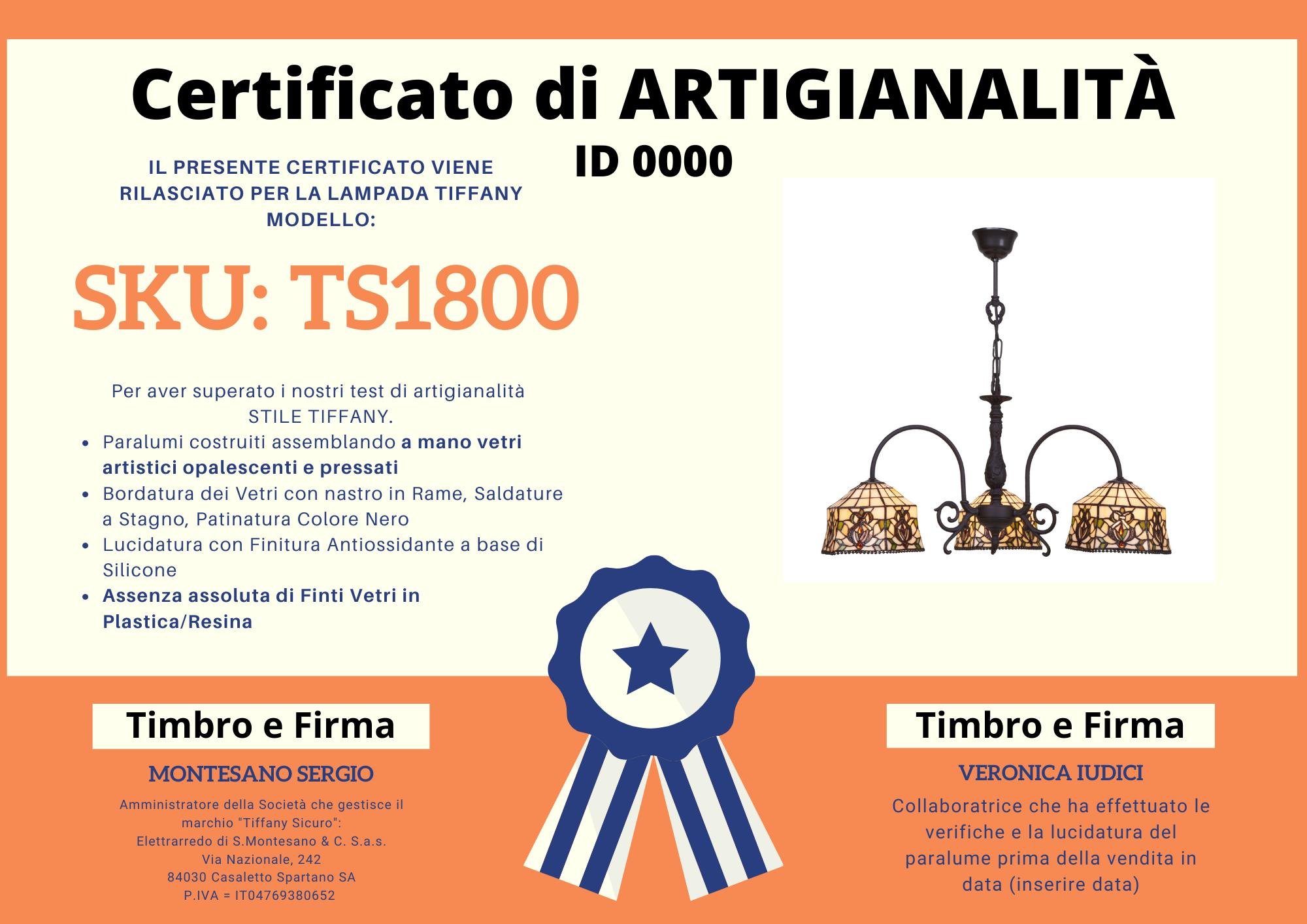 Lampadario Vintage a Bracci Tiffany, largo 64cm 4 Lampadario Vintage a Bracci Tiffany, certificato