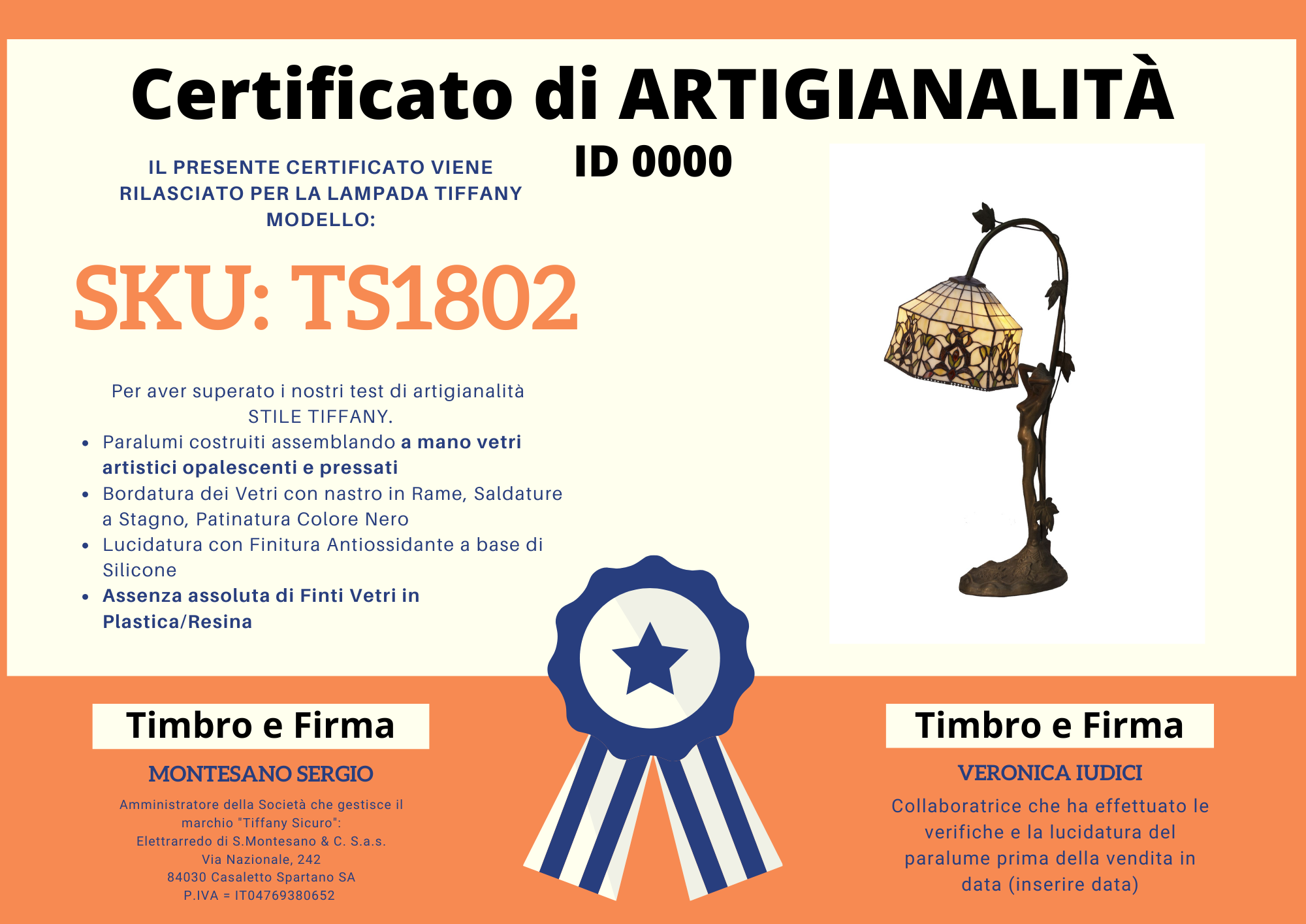 Abatjour Vintage Tiffany Scultura, certificato