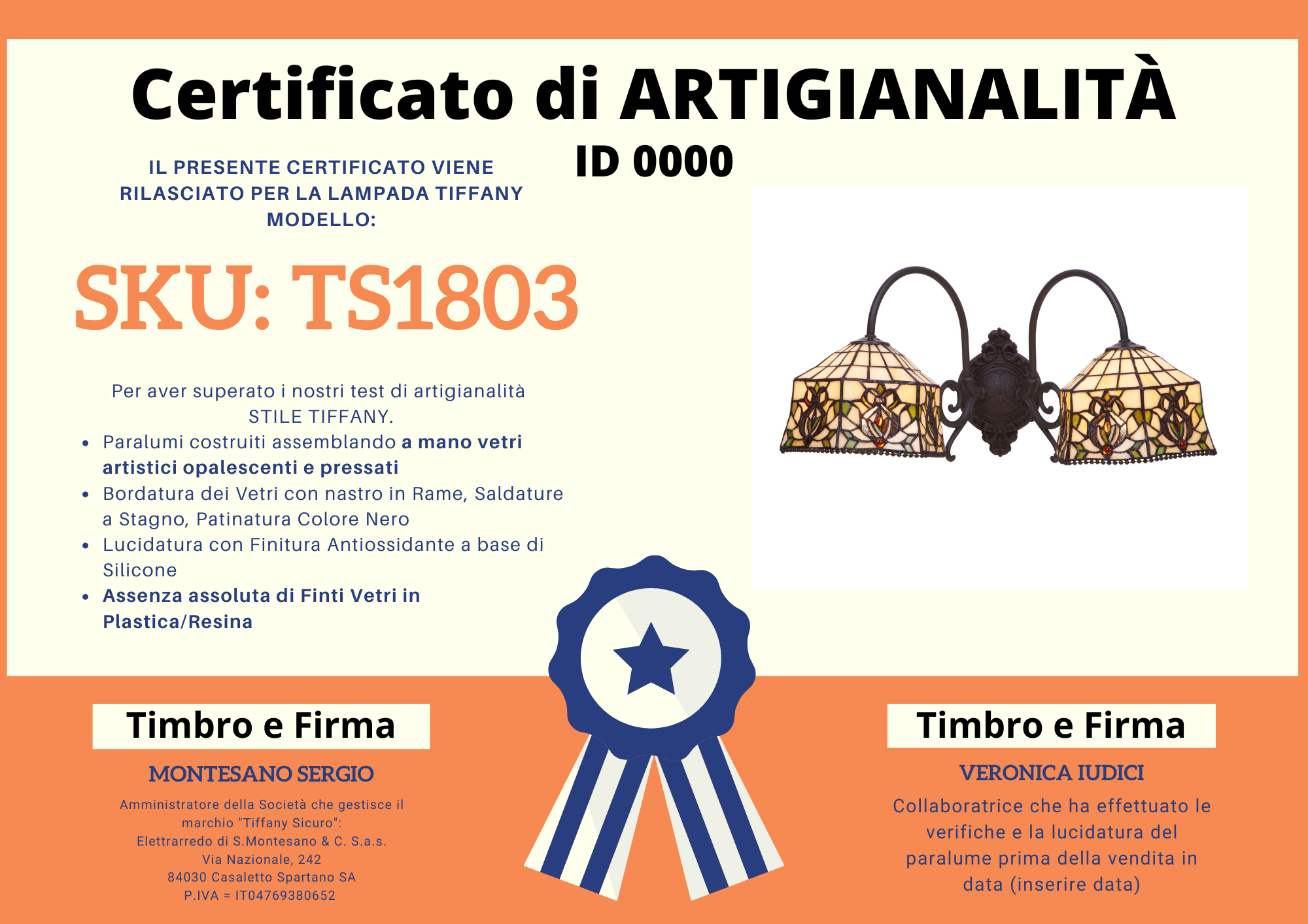 Applique Vintage Tiffany a 2 Bracci, certificato