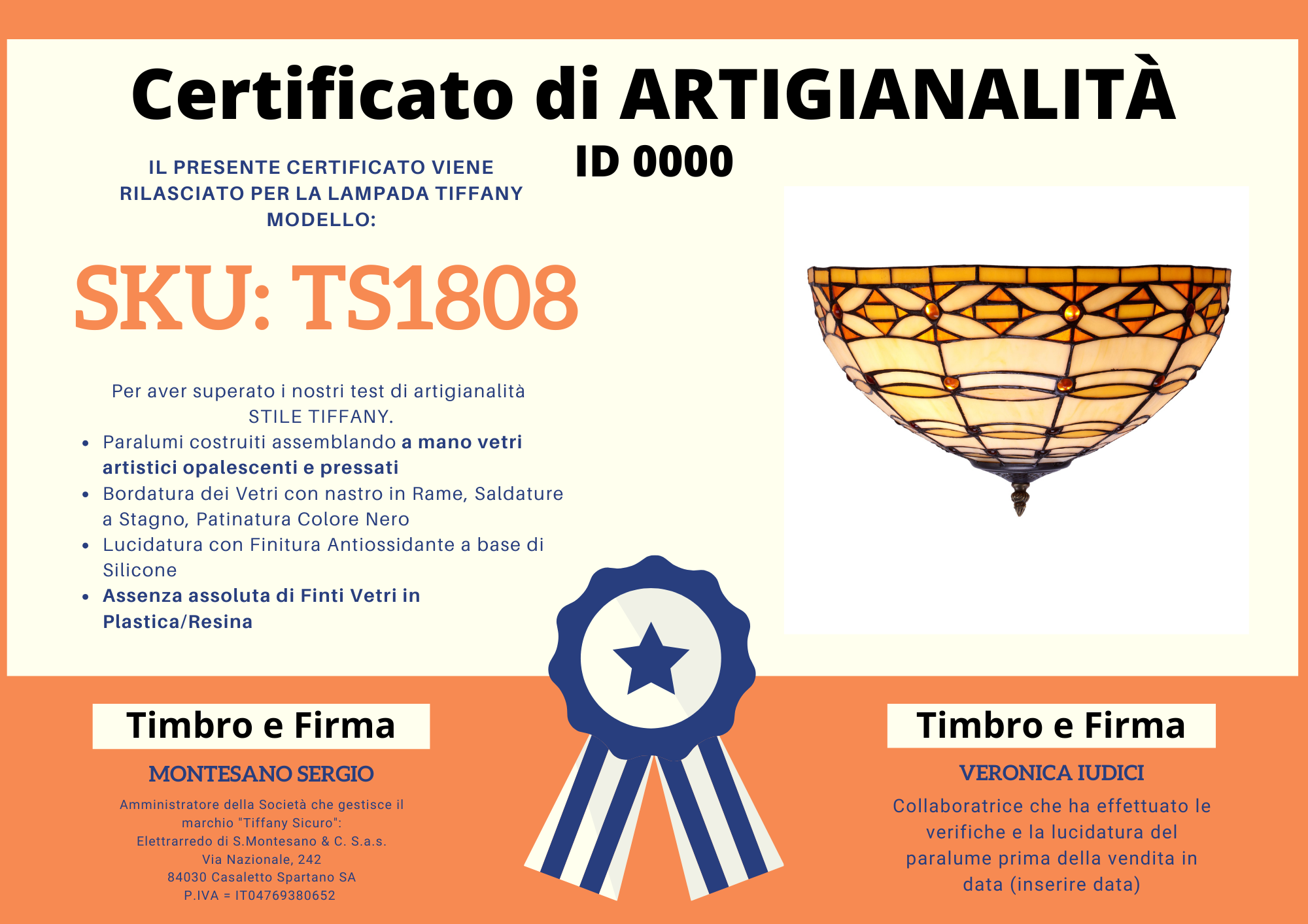 Plafoniera Art Deco Tiffany, certificato