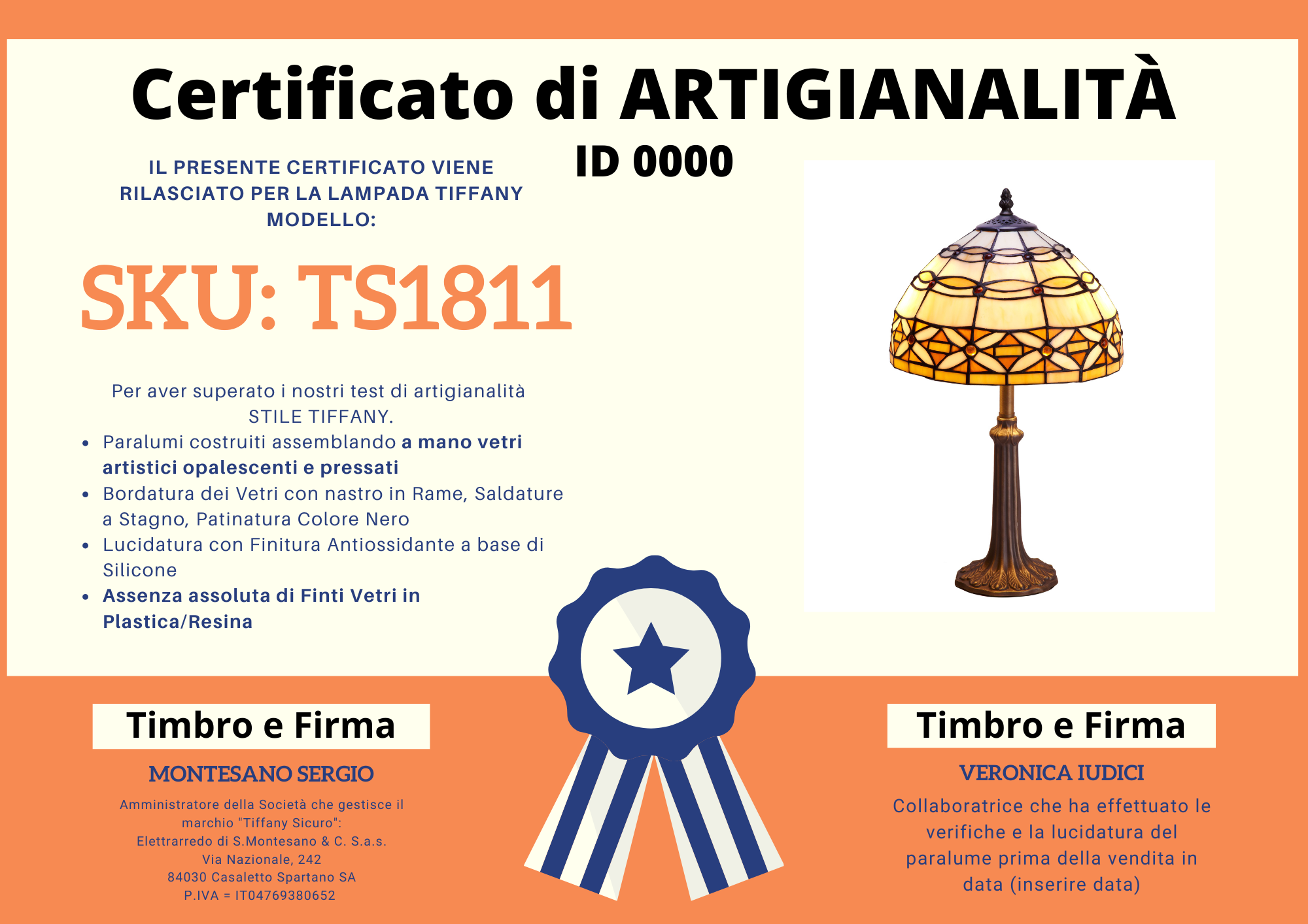 Lampada da Tavolo Art Deco Tiffany Media. certificato
