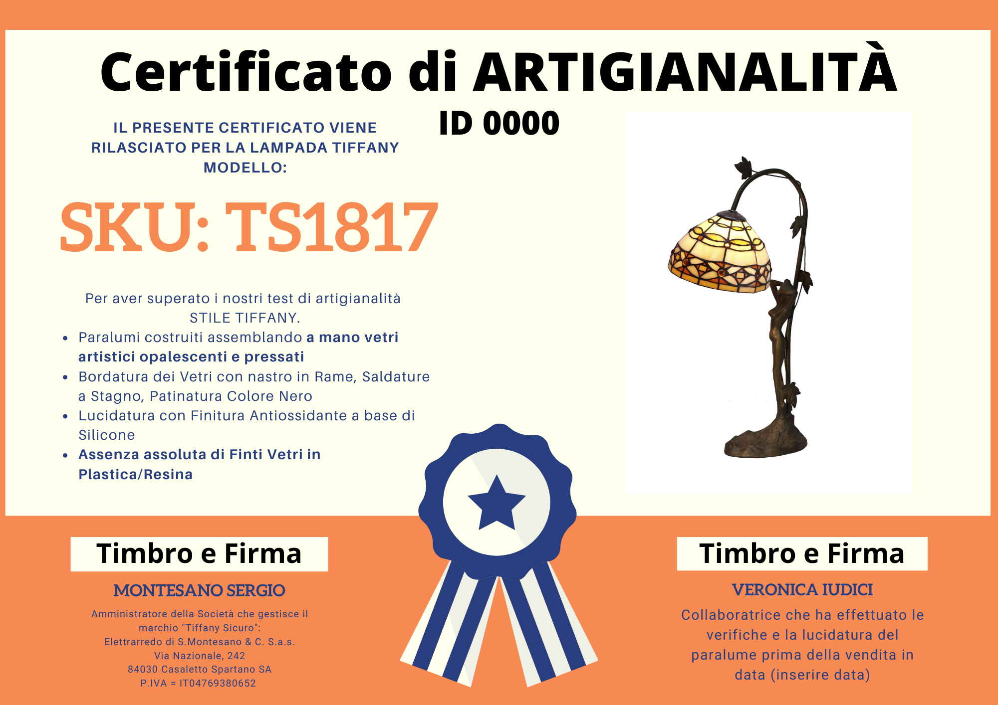 Abatjour Art Deco Tiffany Scultura, certificato