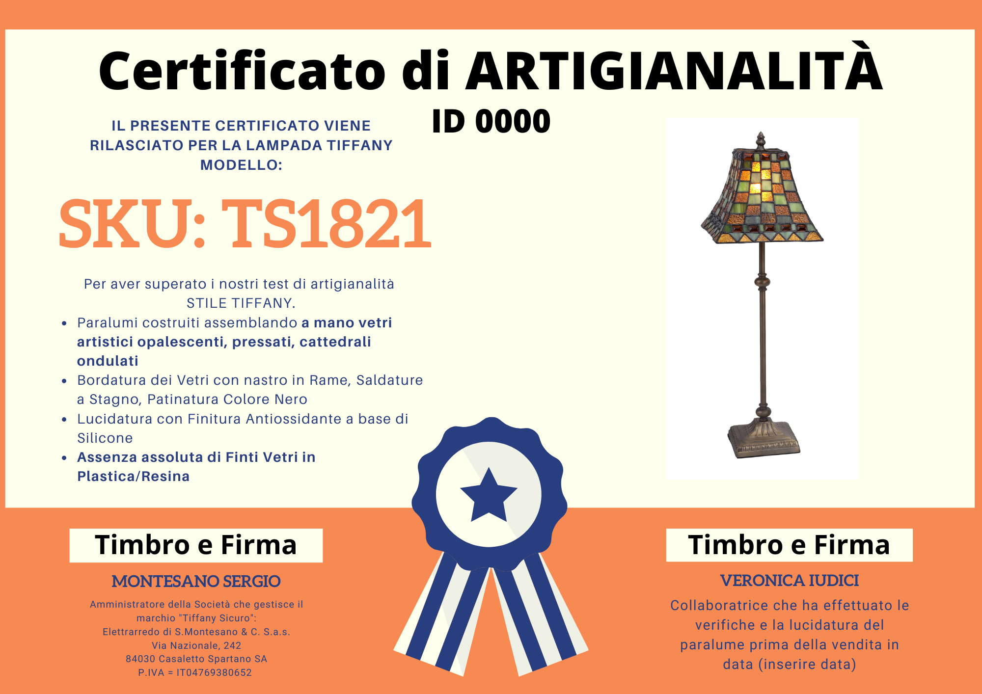 Lampada da Tavolo Vintage alta 60cm Tiffany, 20x20cm 5 Lampada da Tavolo Vintage alta 60cm Tiffany, certificato