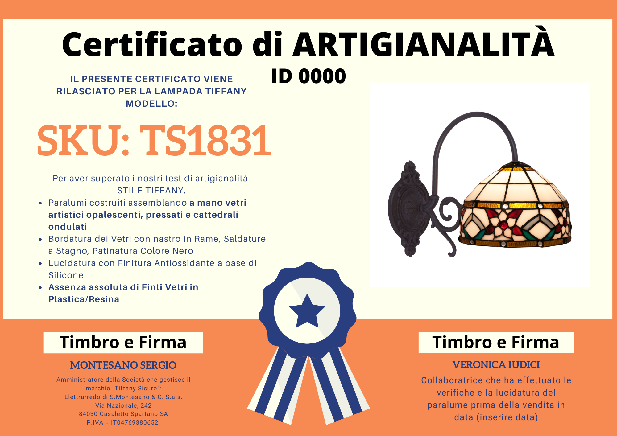 Applique Floreale Tiffany a Braccio, certificato
