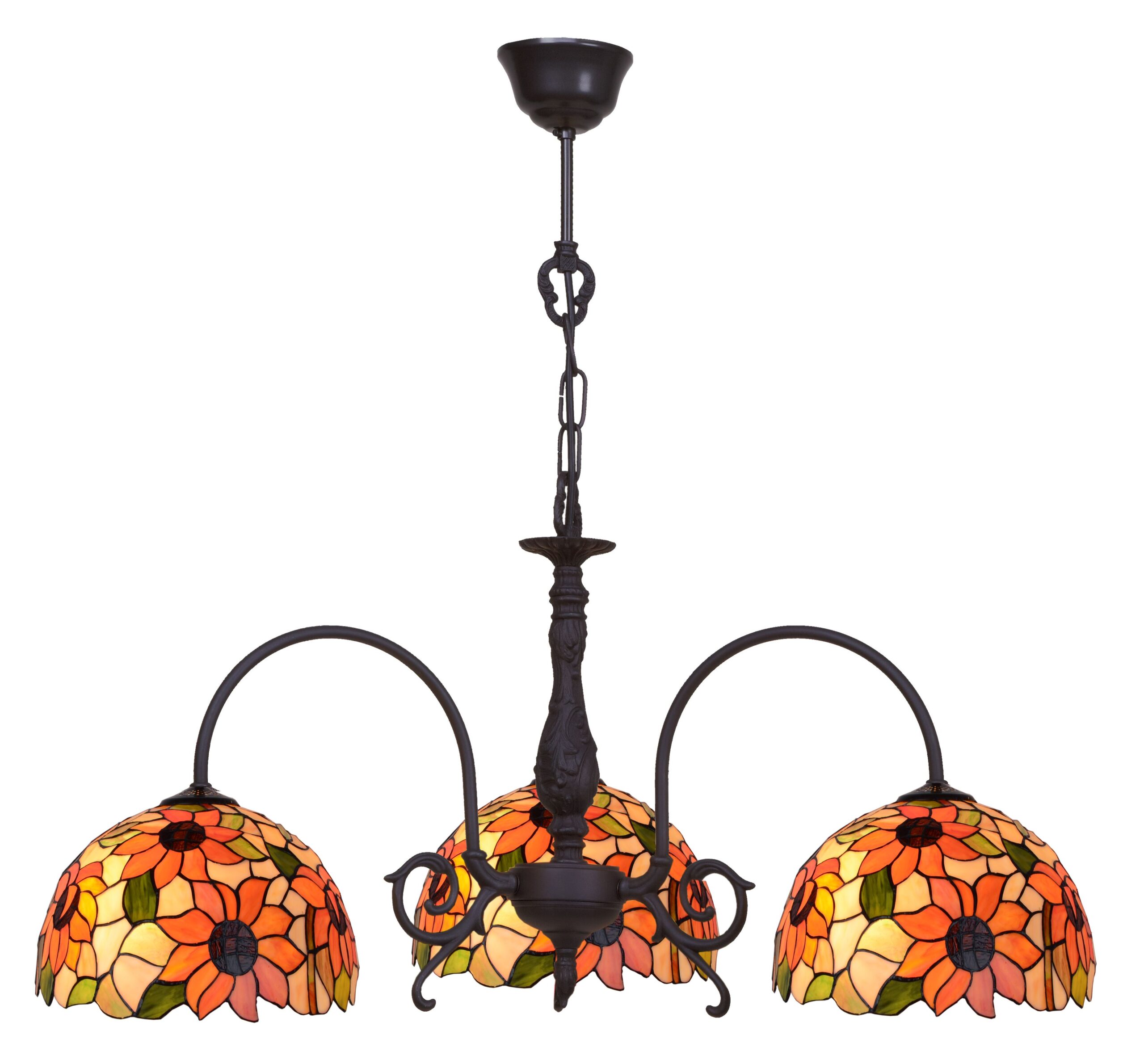 Lampadario Tiffany a Bracci con Fiori, largo 64cm 2 Lampadario Tiffany a Bracci con Fiori