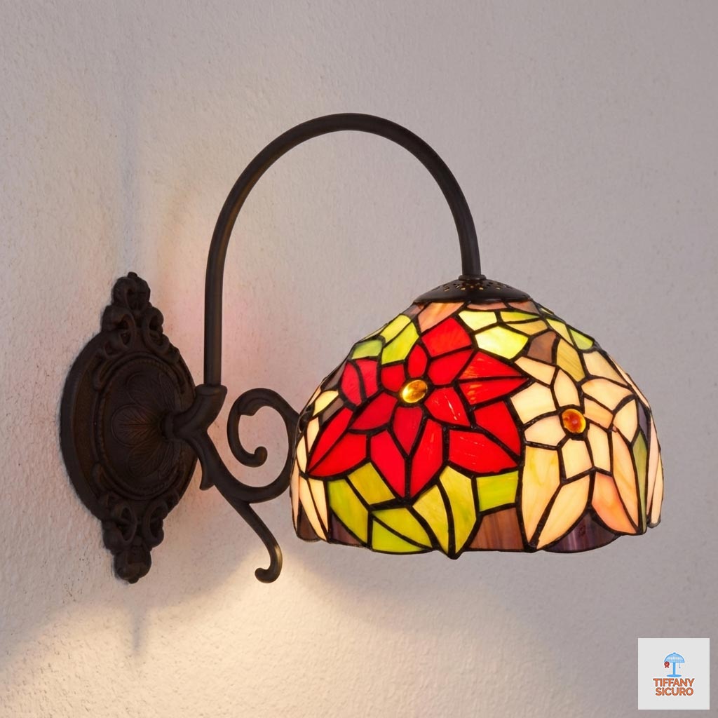 Applique Tiffany a Braccio Decorativa con Fiori, diametro 20cm 1 Applique Tiffany a Braccio Decorativa con Fiori