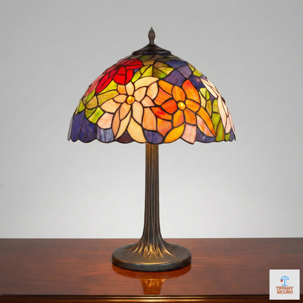 Lampada da Tavolo Decorativa con Fiori Tiffany, 40cm 1 Lampada da Tavolo Decorativa con Fiori Tiffany
