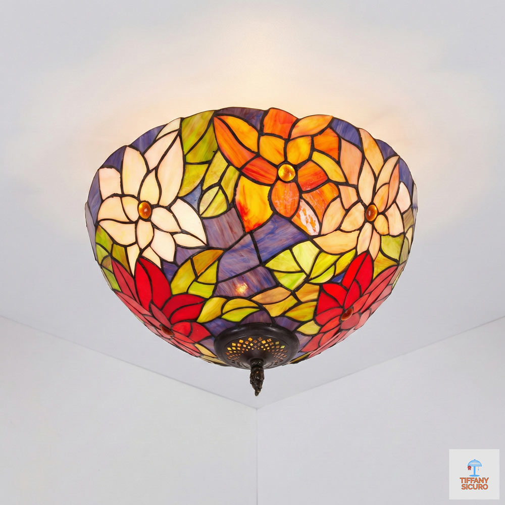 Plafoniera Decorativa con Fiori Tiffany, 40cm 1 Plafoniera Decorativa con Fiori Tiffany