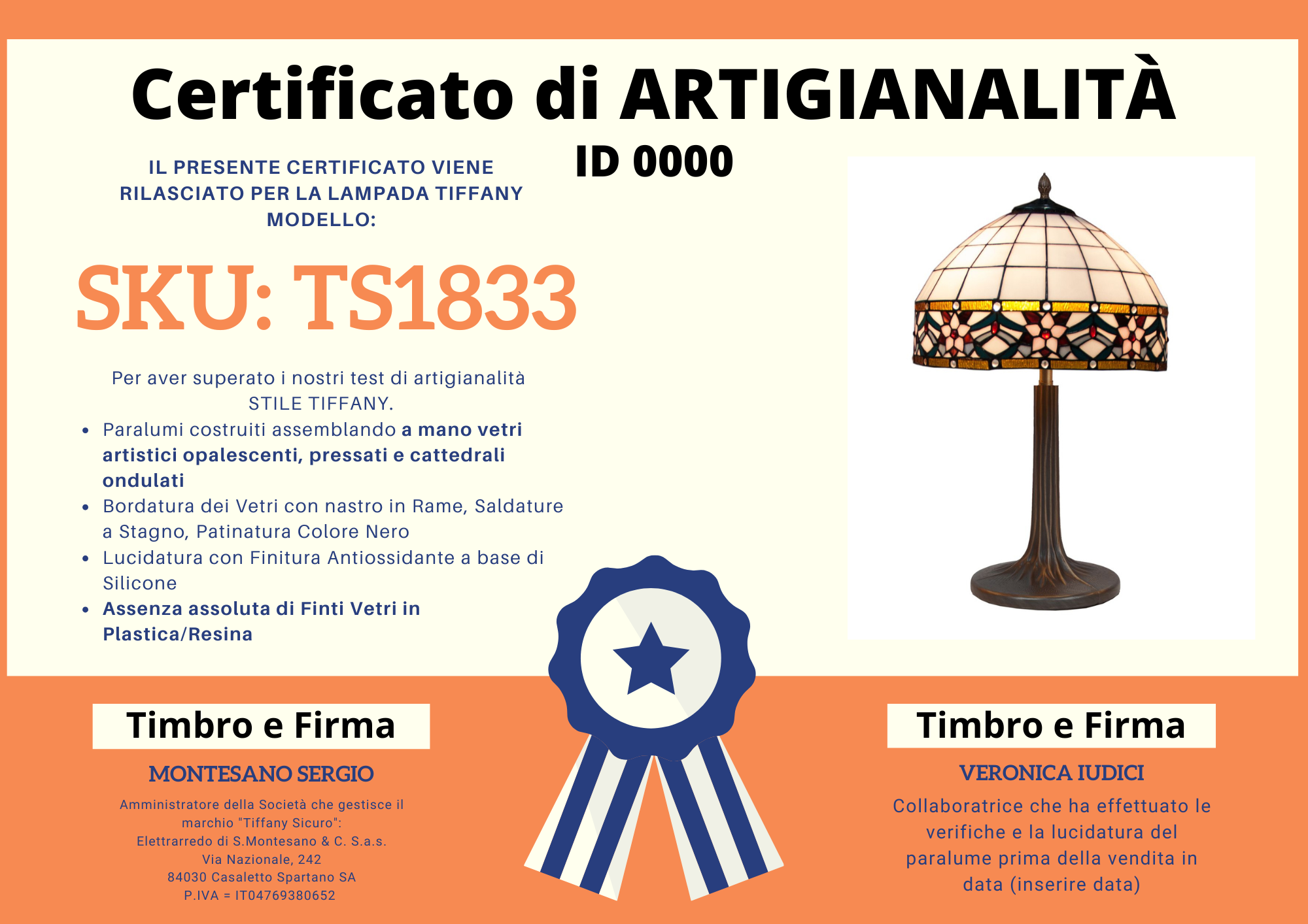 Lampada da Tavolo Floreale Tiffany, certificato