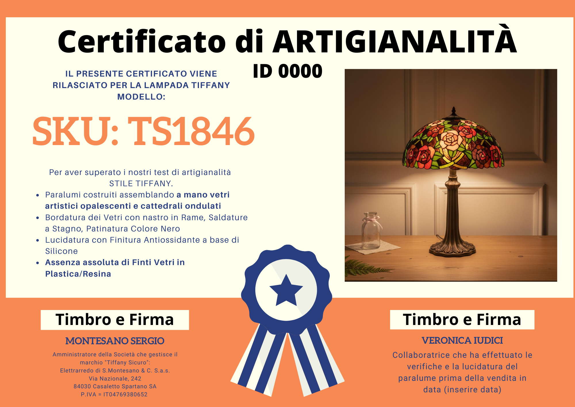 Lampada da Tavolo con Rose Rosse Tiffany Media, certificato