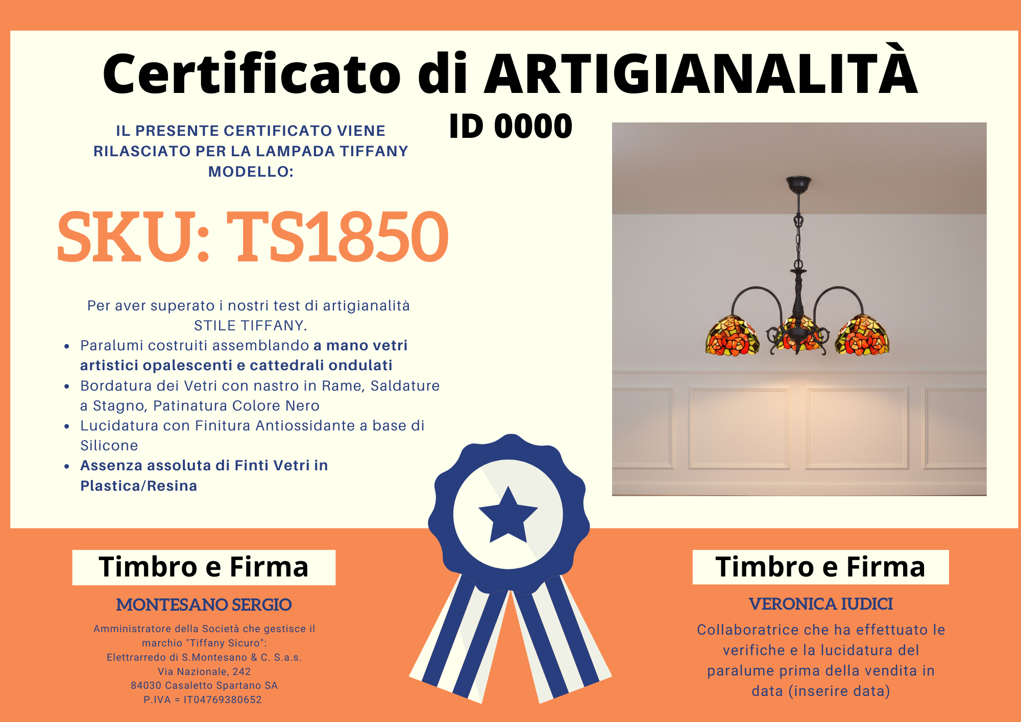 Lampadario a Bracci Tiffany con Rose Rosse, largo 64cm 6 Scendendo nei dettagli di questo splendido paralume, si tratta di un modello costruito a tema floreale, nello specifico con splendide Rose Rosse, accompagnate da numerose foglie verdi, su uno sfondo realizzato con vetri ondulati di colore ambra. I colori di questo paralume nel loro insieme sono molto intensi e pieni, molto decorativi e di grande atmosfera. Consigliamo questo paralume per chi desidera delle Lampade Tiffany ornamentali, di decorazione. Il diametro è di 20 centimetri, una misura molto piccola che si adatta perfettamente alla costruzione di Abat Jour o di Lampadari a più luci, esattamente come questo., certificato
