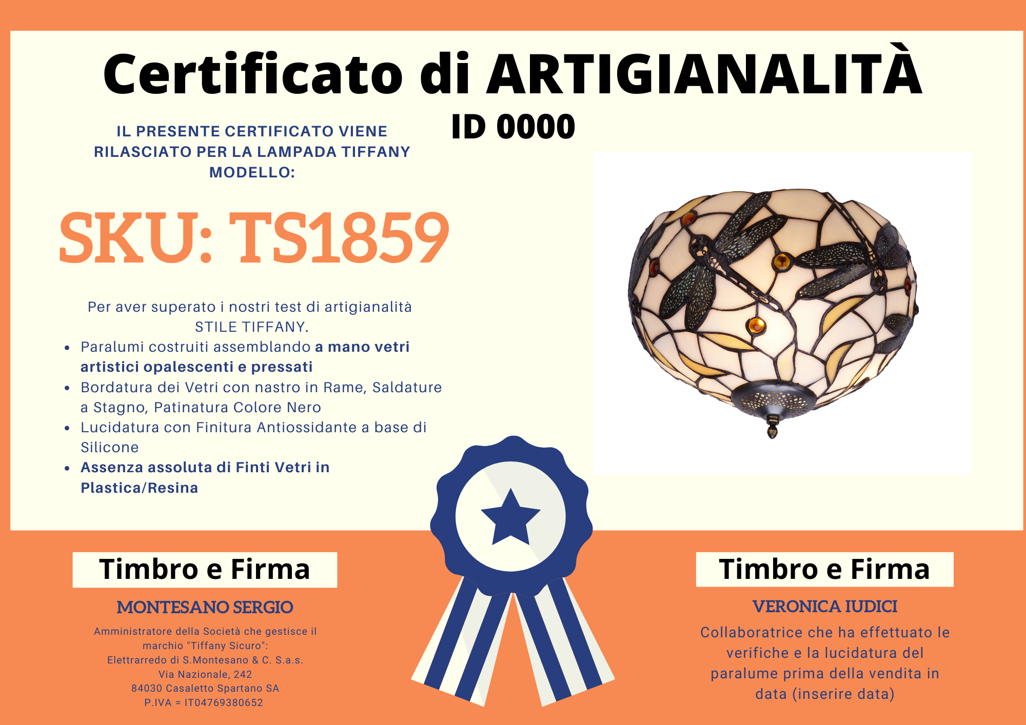 Plafoniera con Libellule Tiffany Piccola, 30cm 3 Plafoniera con Libellule Tiffany Piccola, certificato