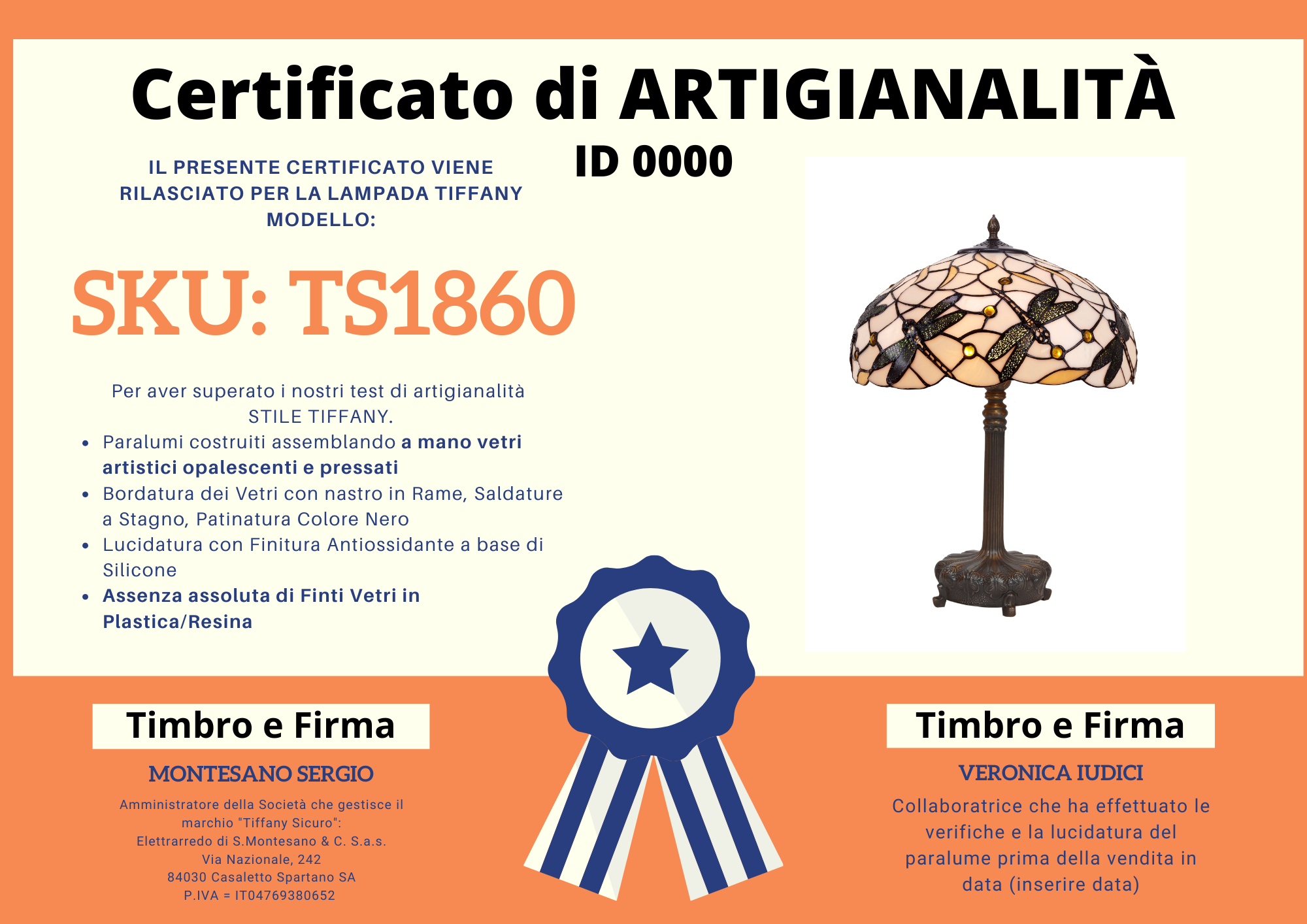 Lampada da Tavolo Libellule Tiffany, certificato