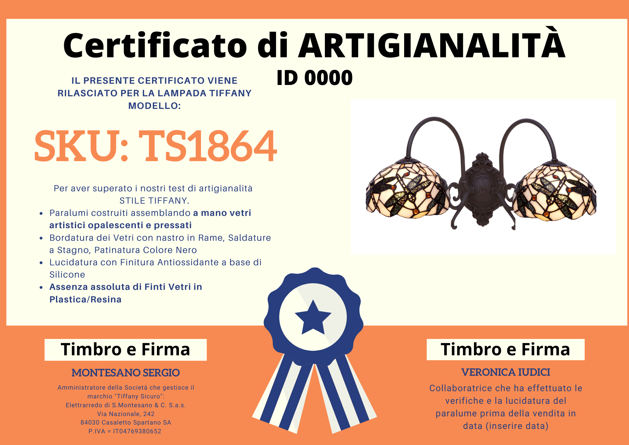 Applique con Libellule Tiffany a 2 Bracci, certificato