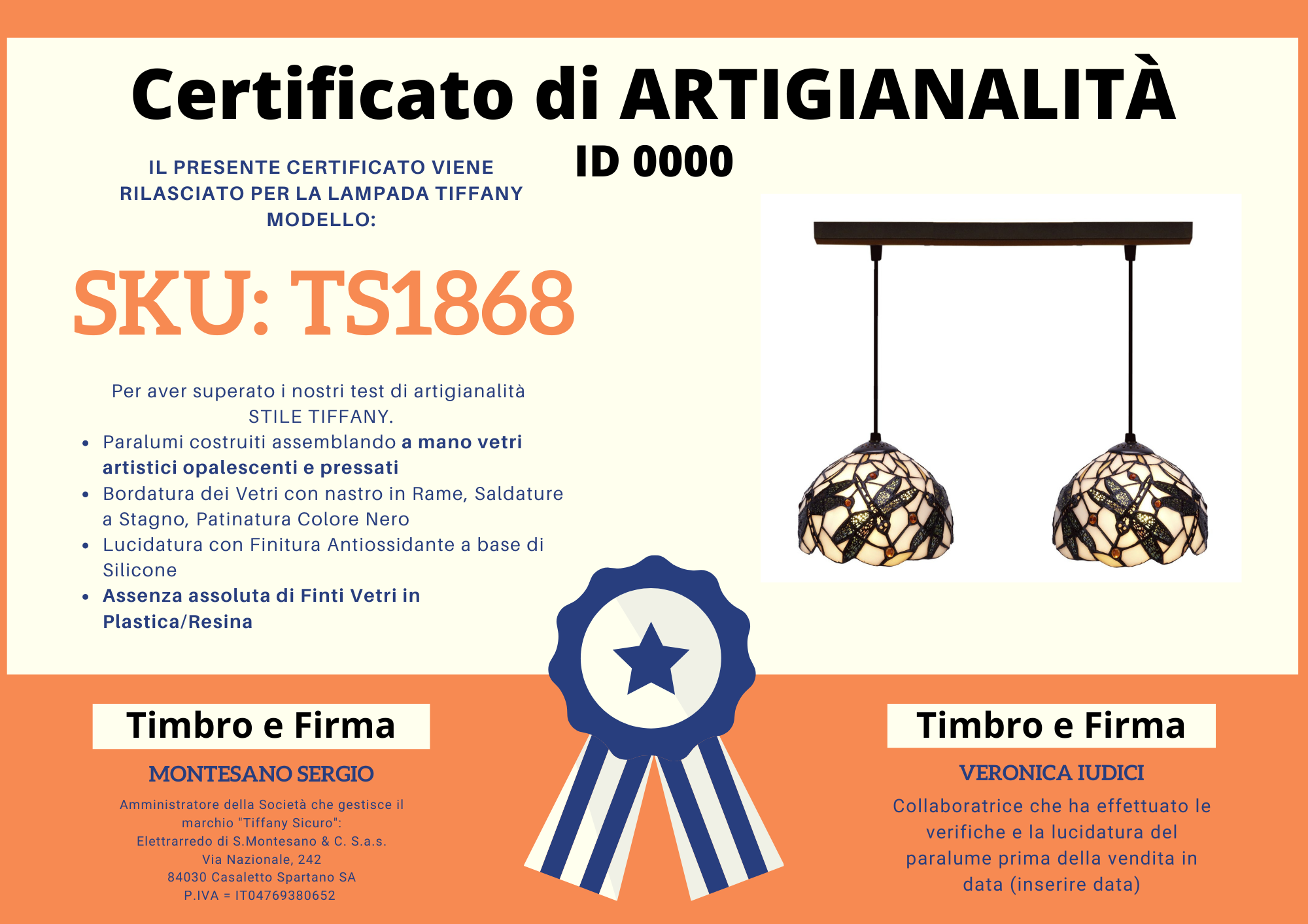 Lampadario Tiffany a Doppia Sospensione con Libellule, largo 50cm 3 Lampadario Tiffany a Doppia Sospensione con Libellule, certificato