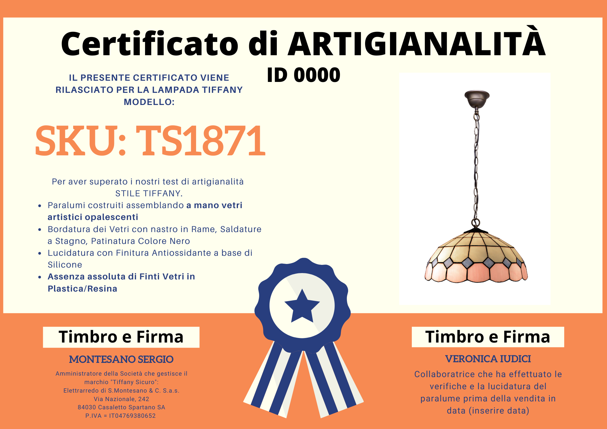 Lampadario Classico Tiffany, certificato