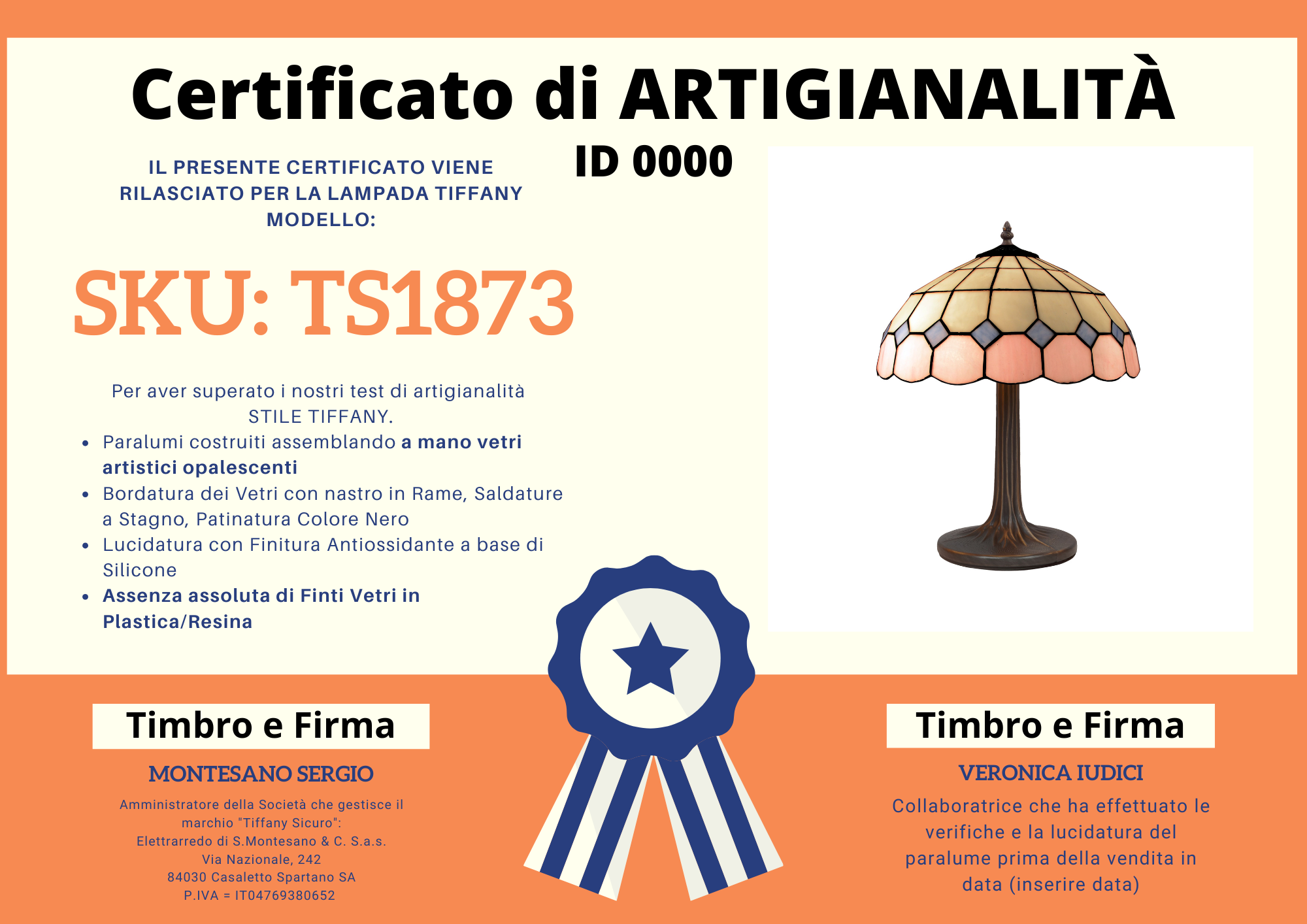 Lampada da Tavolo Classica Tiffany, certificato