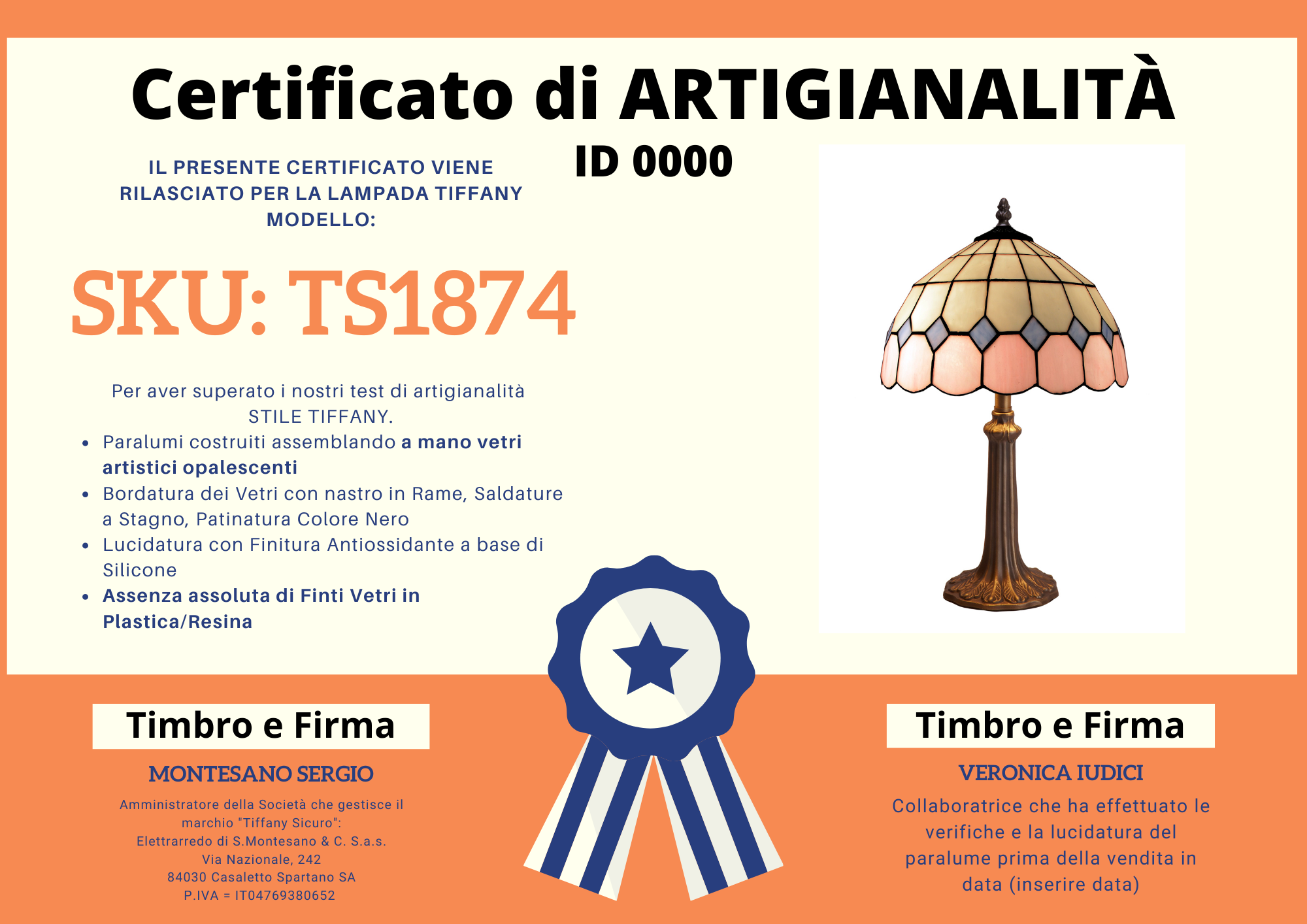 Lampada da Tavolo Classica Tiffany Media, certificato