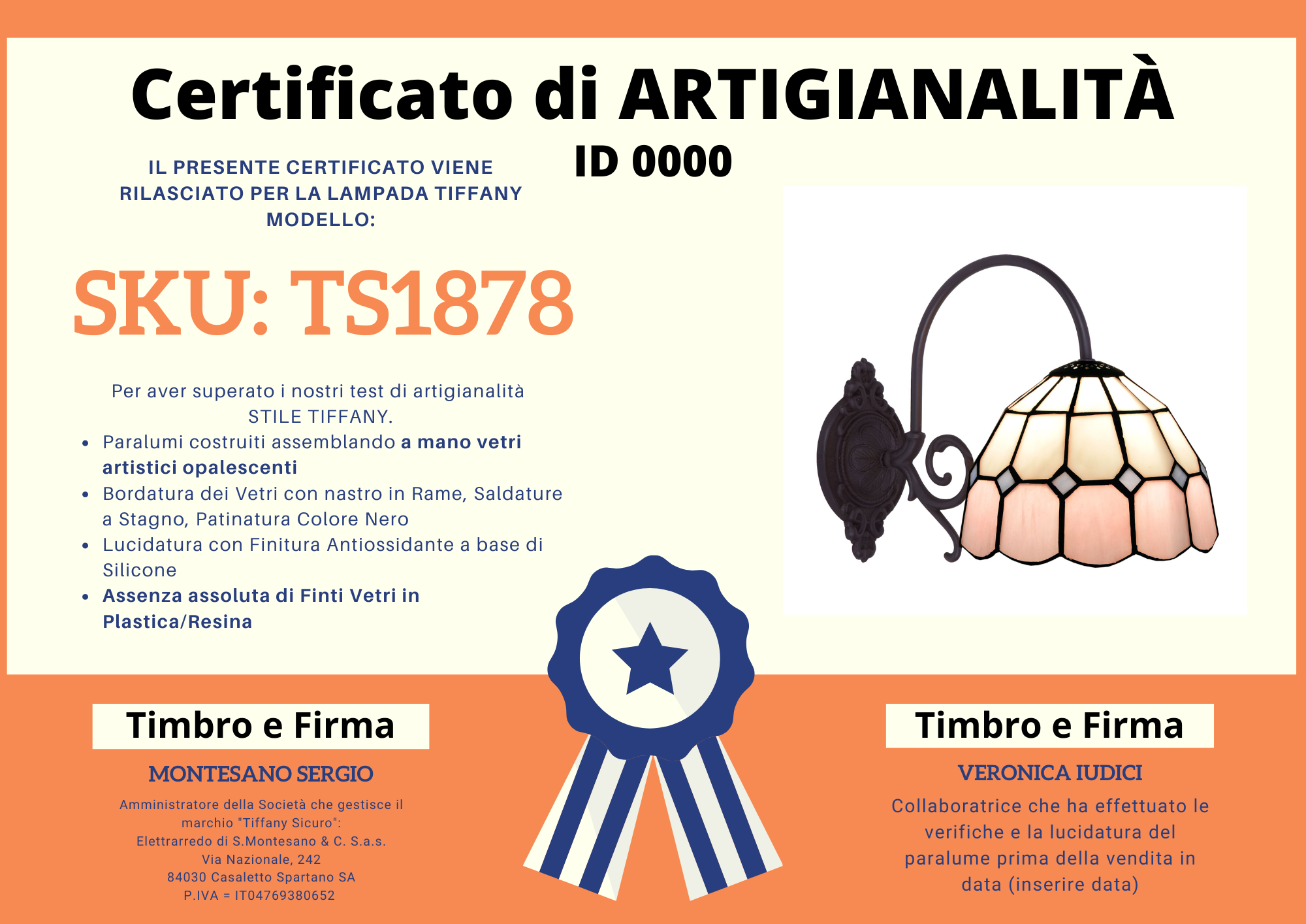 Applique Tiffany a Braccio Classica, diametro 20cm 3 Abat Jour Classica Tiffany, certificato