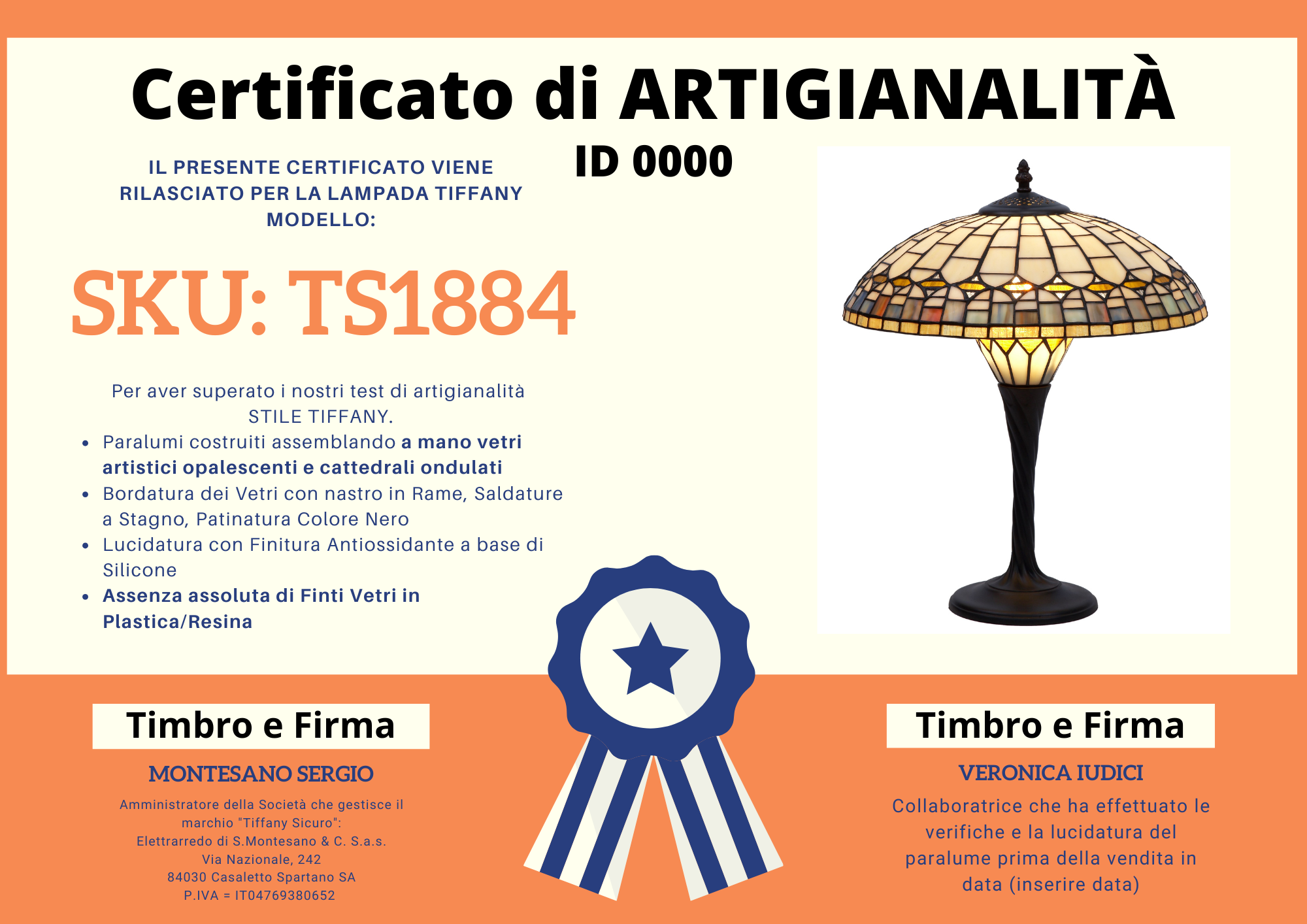 Lampada da Tavolo Moderna Art Deco Tiffany, certificato