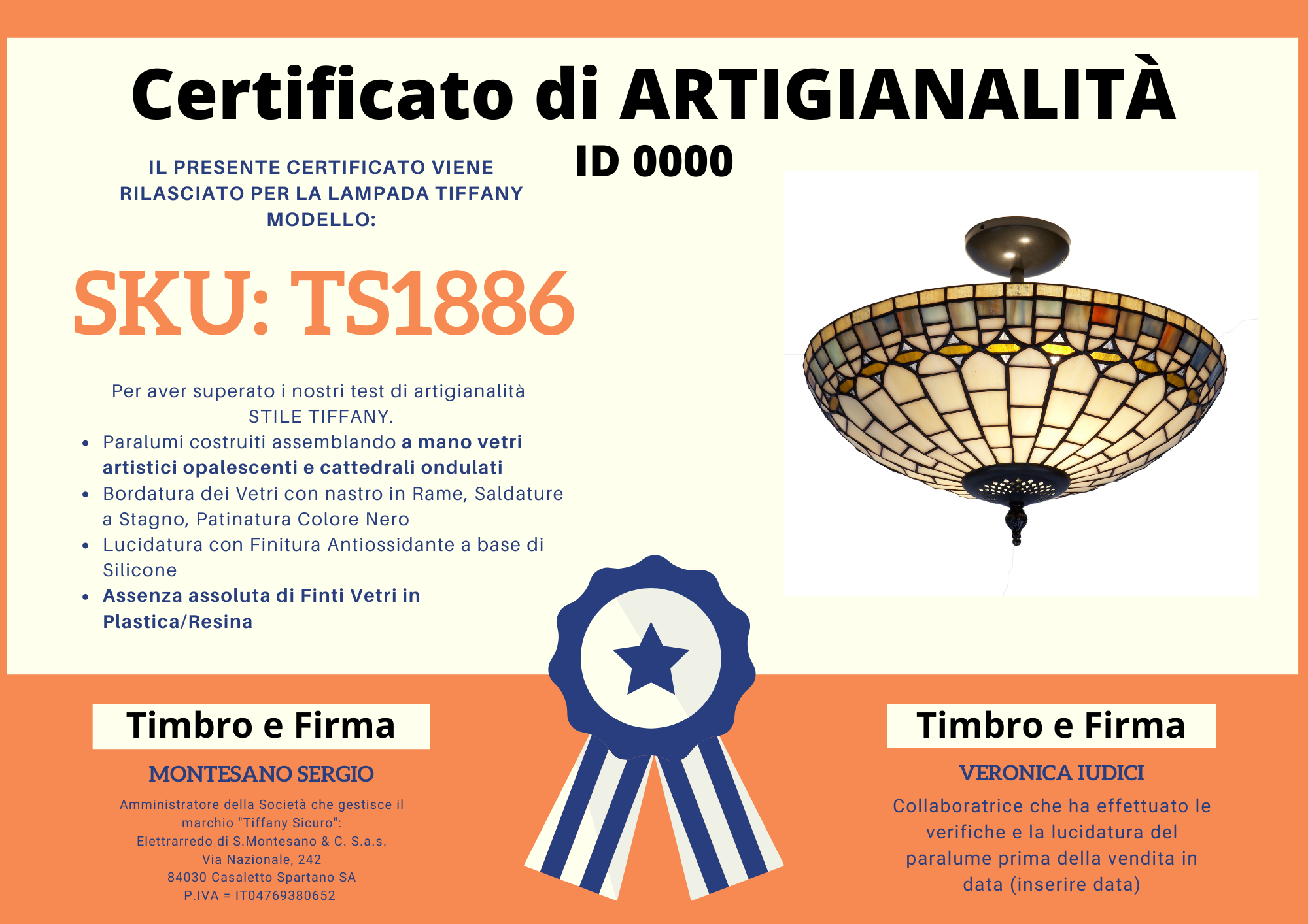 Lampadario Invertito Stile Art Deco Tiffany, certificato