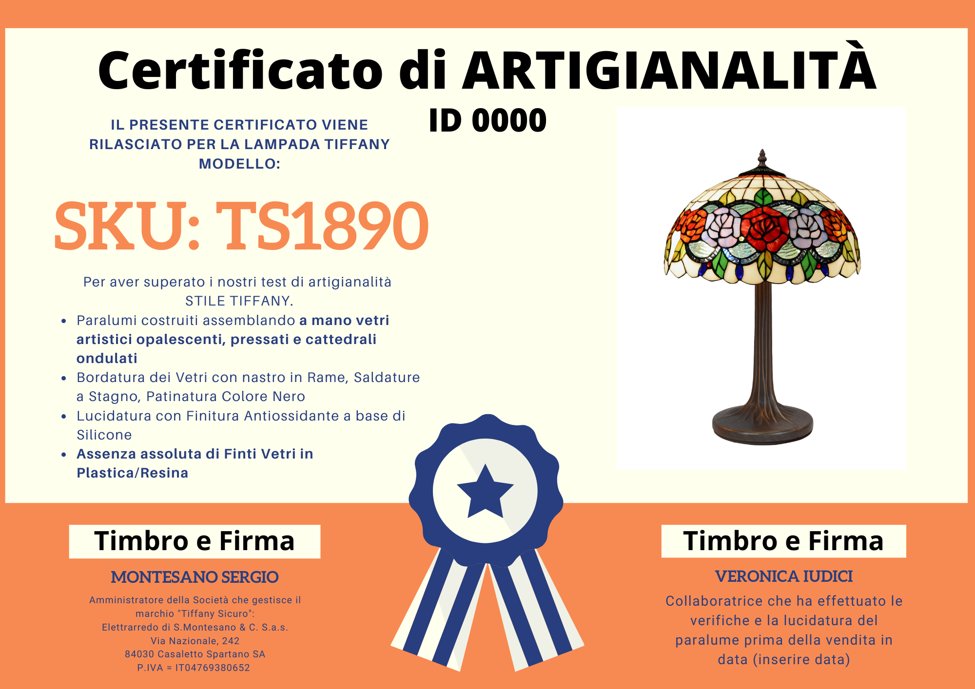 Lampada da Tavolo con Rose Tiffany, certificato