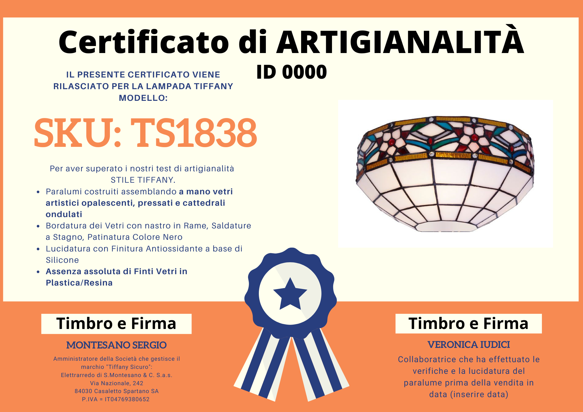 Applique Floreale Tiffany, certificato