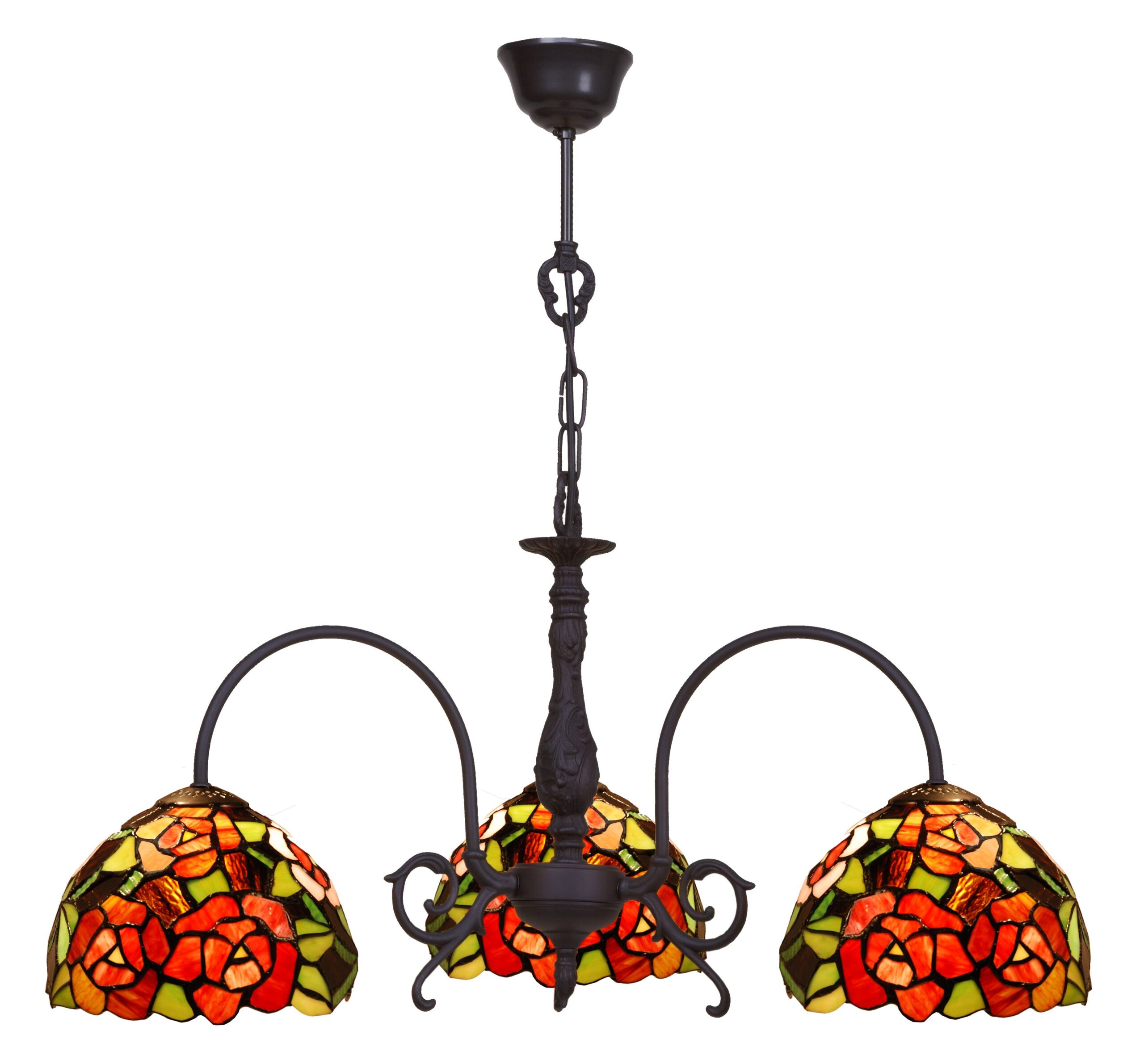 Lampadario a Bracci Tiffany con Rose Rosse, largo 64cm 4 Lampadario a Bracci Tiffany con Rose Rosse